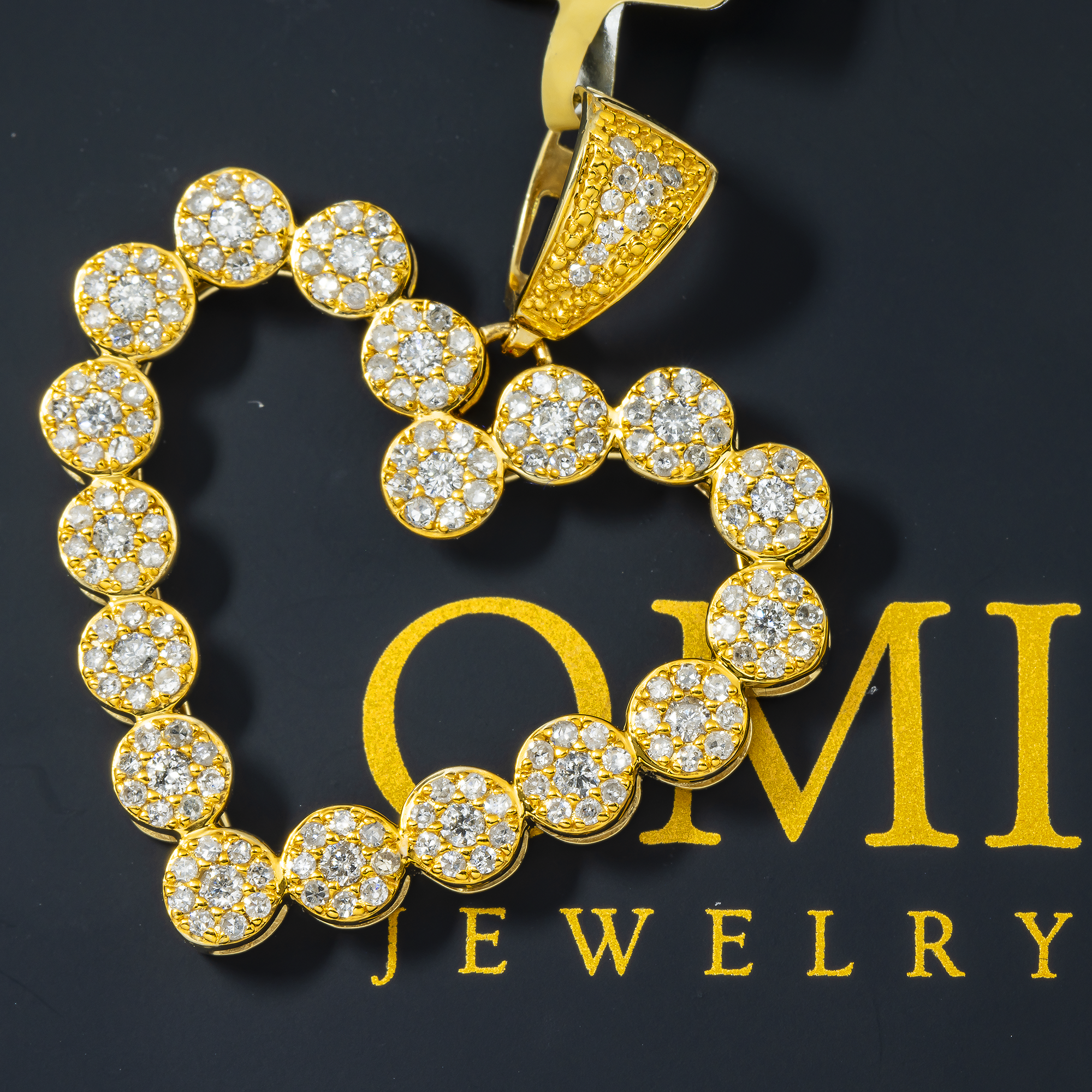 14K GOLD ROUND DIAMOND OPEN HEART PENDANT 1.20 CT