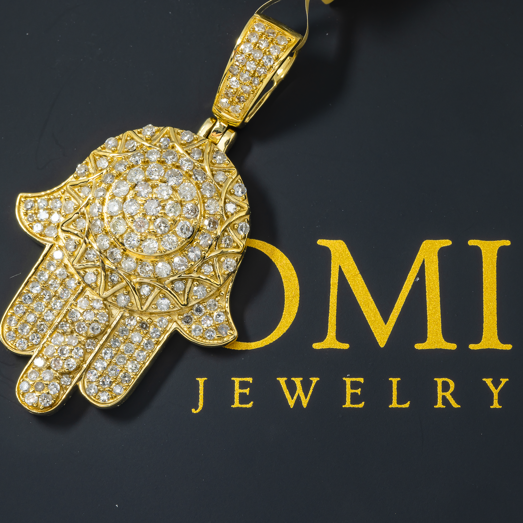 14K GOLD ROUND DIAMOND CLUSTER HAMSA PENDANT 1.04 CT