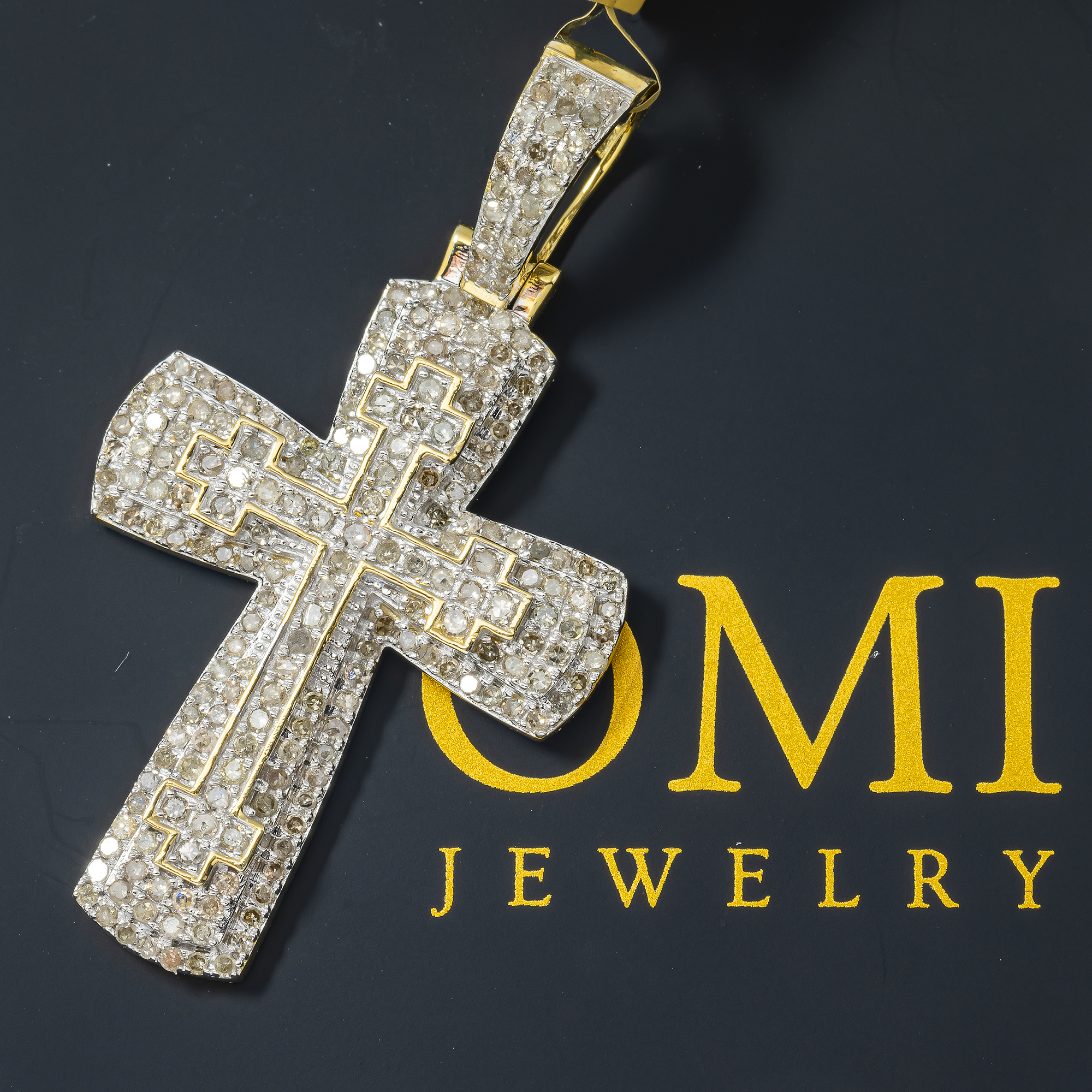 10K GOLD ROUND DIAMOND CROSS PENDANT 1.13 CT