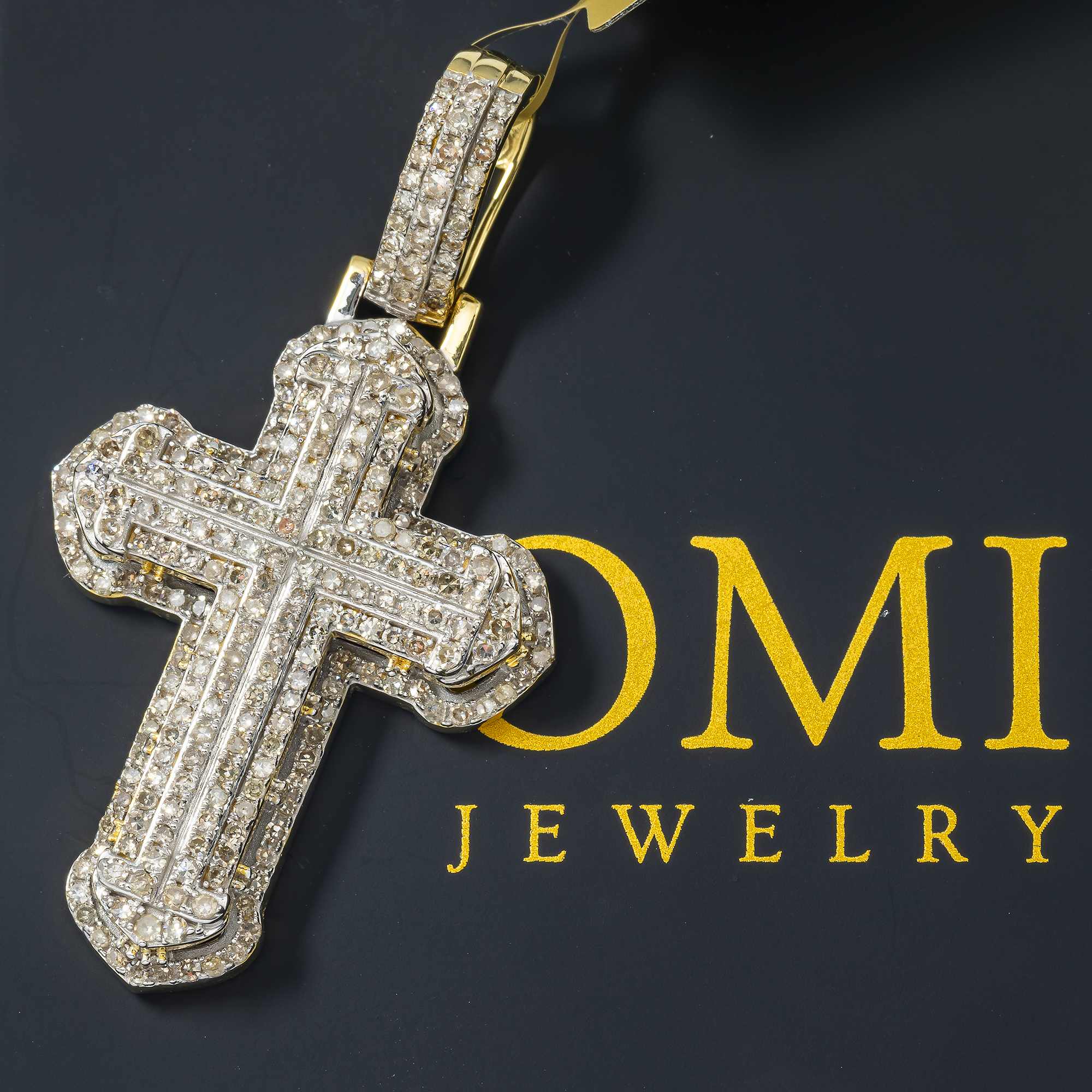 14K GOLD ROUND DIAMOND CROSS PENDANT 1.33 CT