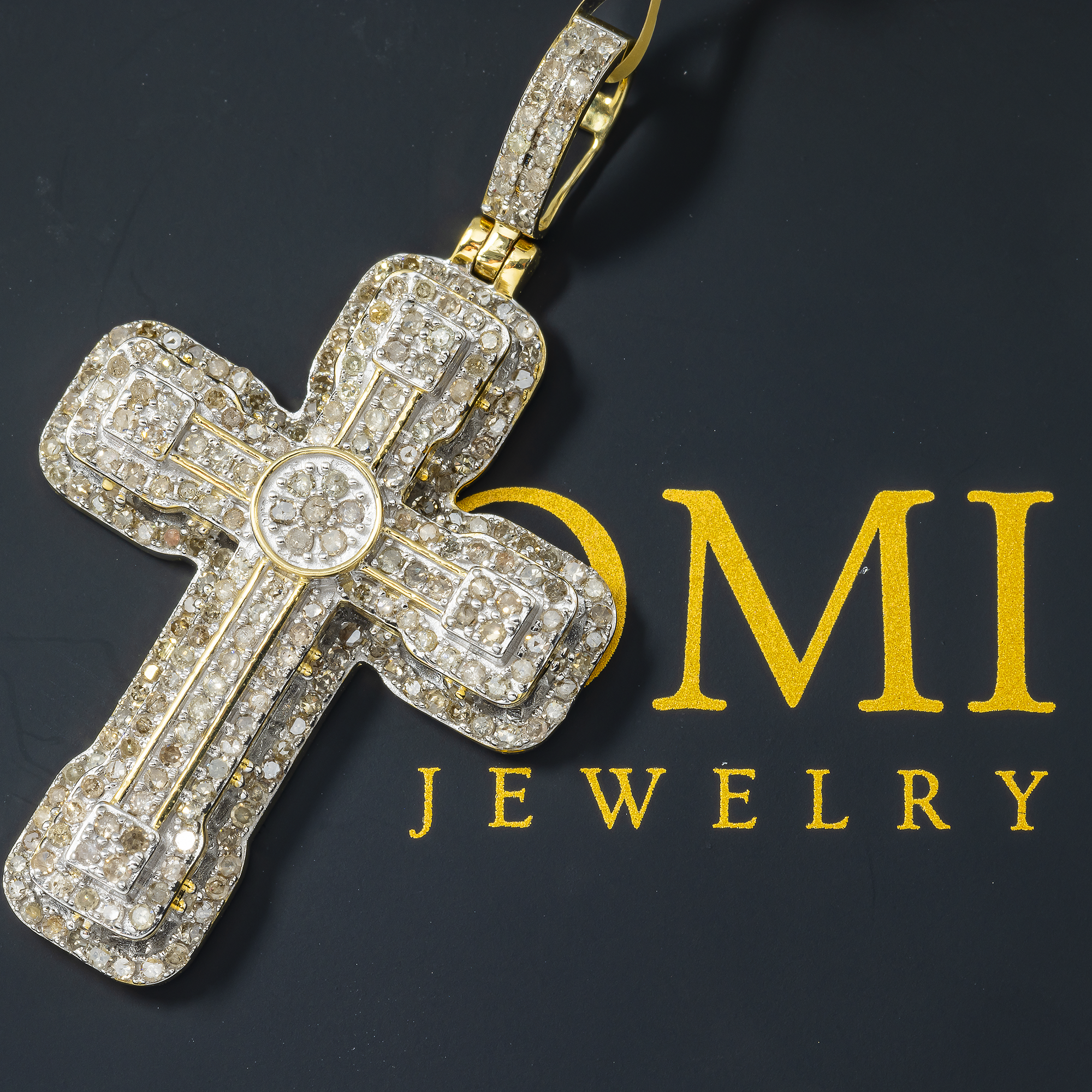 10K GOLD ROUND DIAMOND CROSS PENDANT 1.32 CT