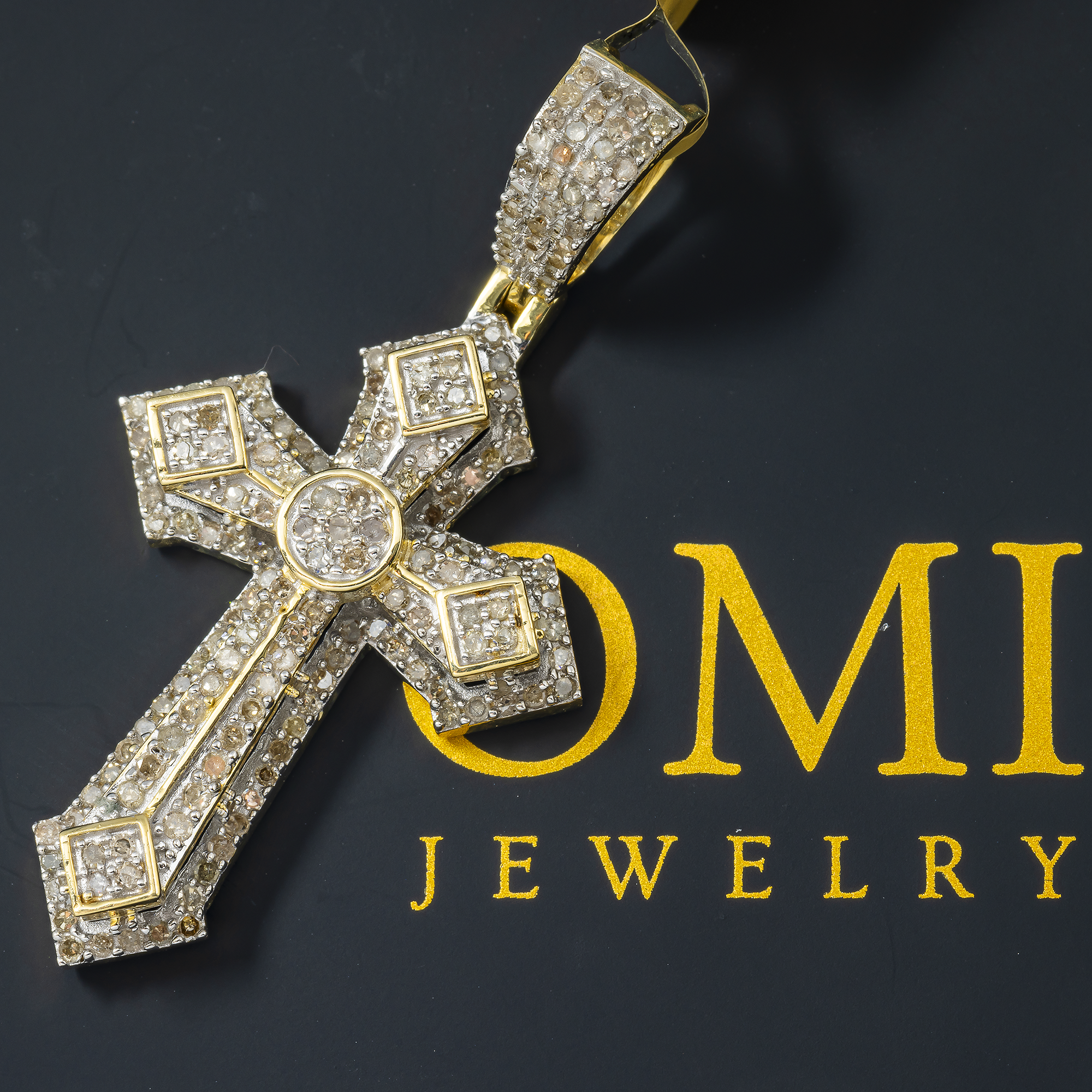 10K GOLD ROUND DIAMOND CROSS PENDANT 0.98 CT