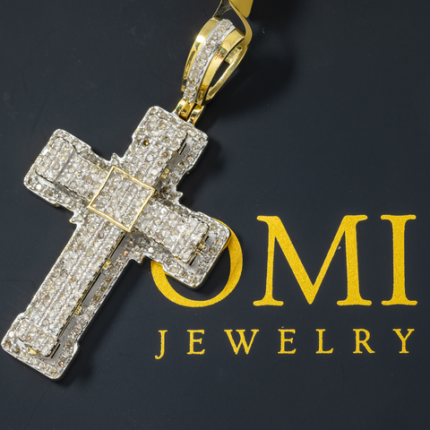 10K GOLD ROUND DIAMOND CROSS PENDANT 0.73 CT