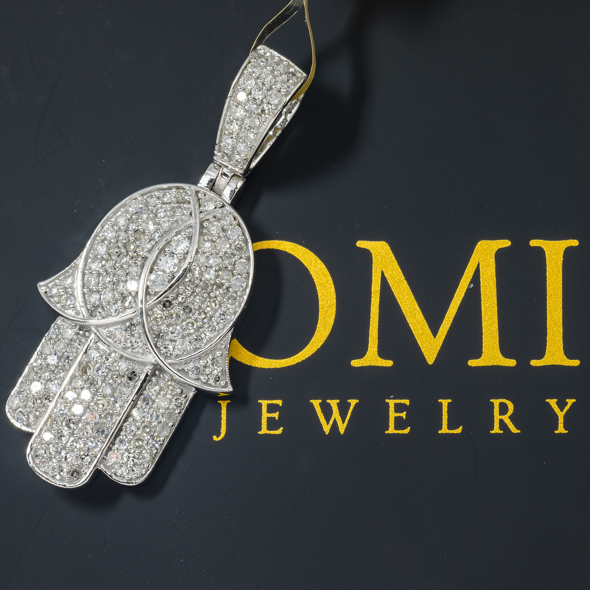 14K GOLD ROUND DIAMOND CLUSTER HAMSA PENDANT 0.91 CT