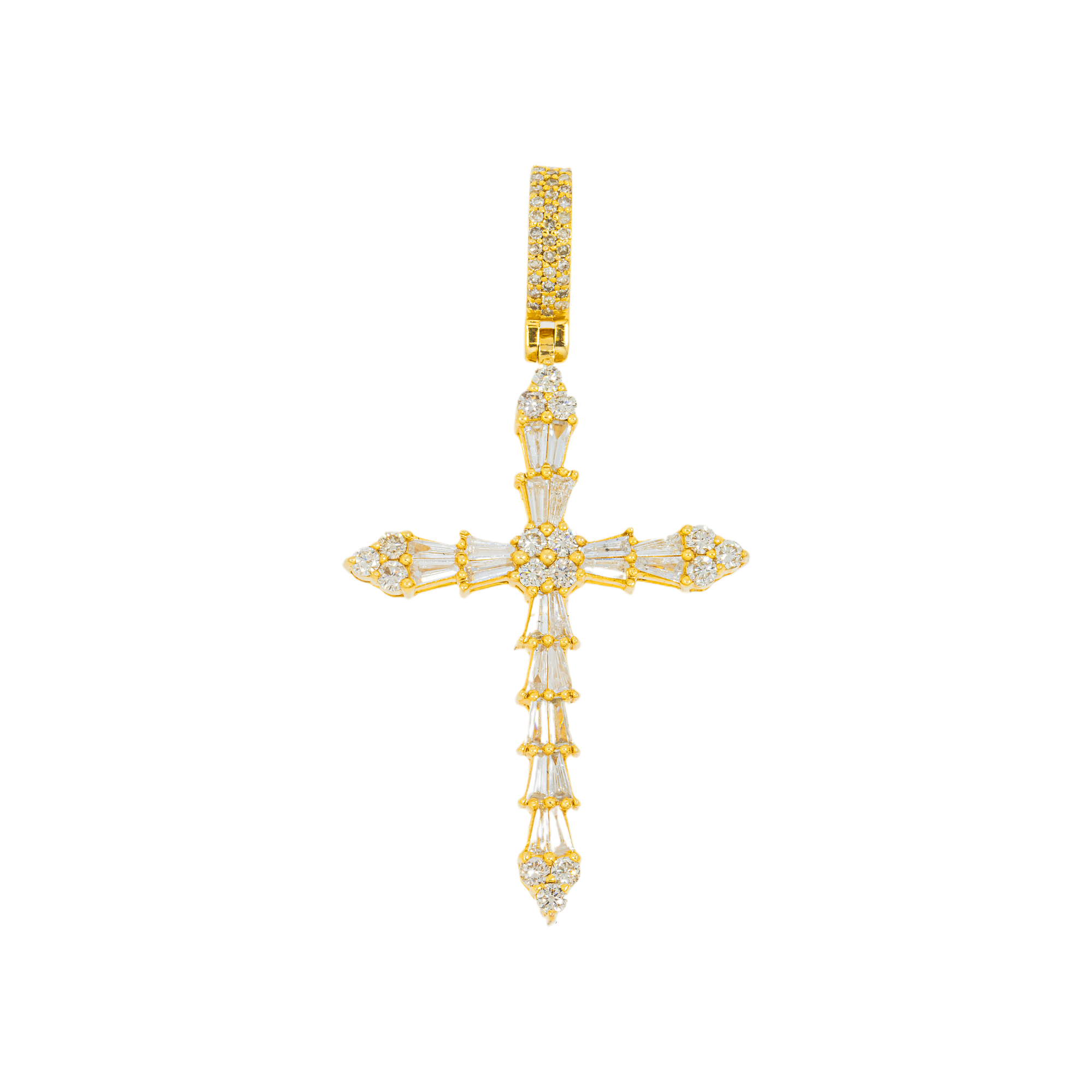 14K GOLD BAGUETTE AND ROUND DIAMOND CROSS PENDANT 2.09 CT