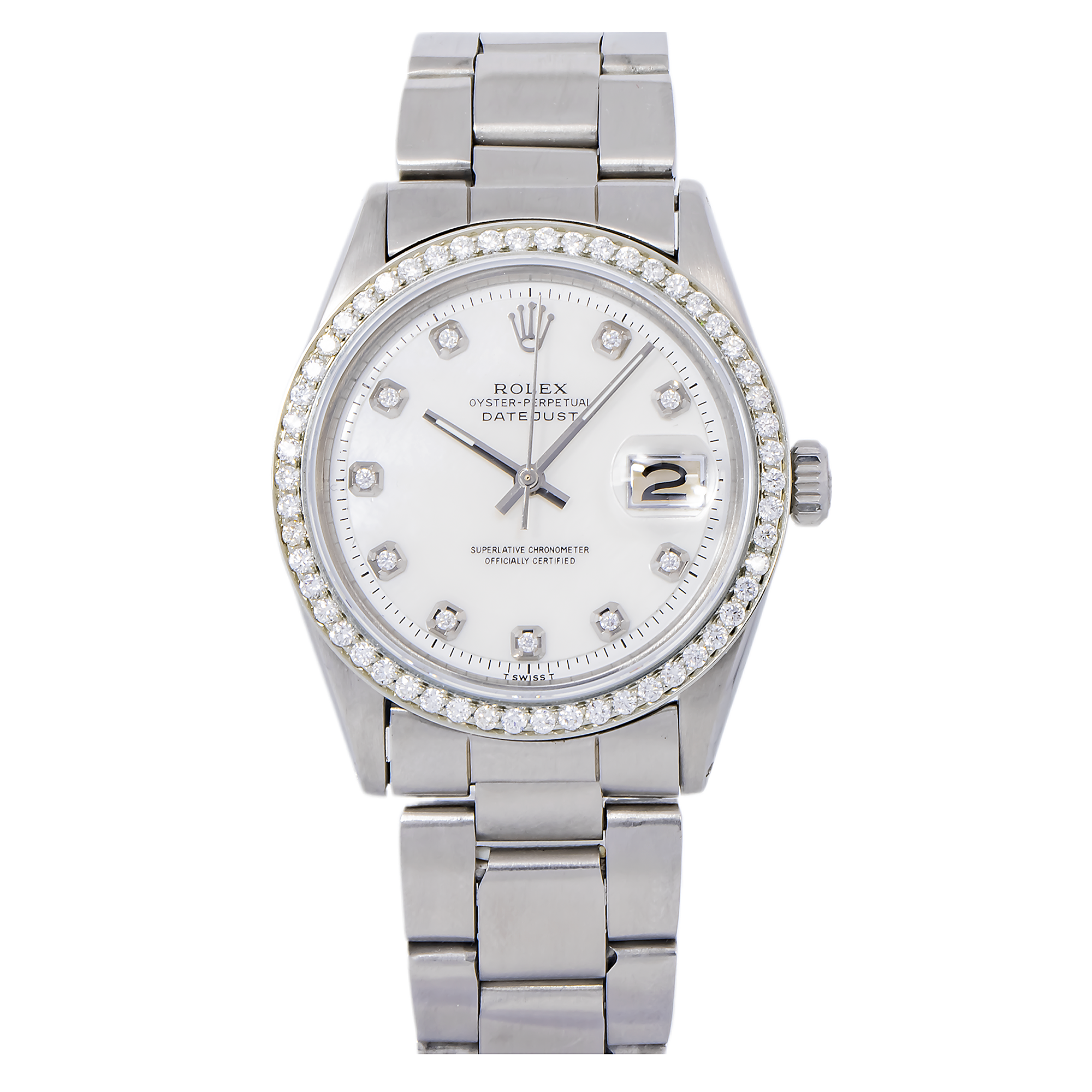 Rolex Datejust 36MM 1601 White Diamond Dial Diamond Bezel Stainless Steel Oyster Bracelet