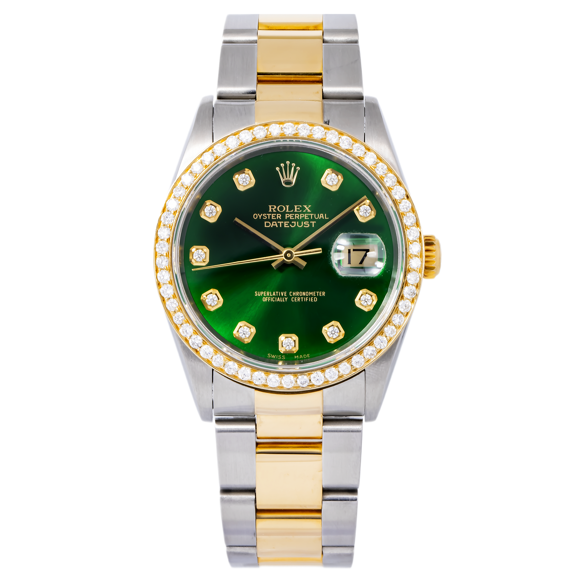Rolex Datejust 36MM 16203 Green Diamond Dial Diamond Bezel Two Tone Oyster Bracelet
