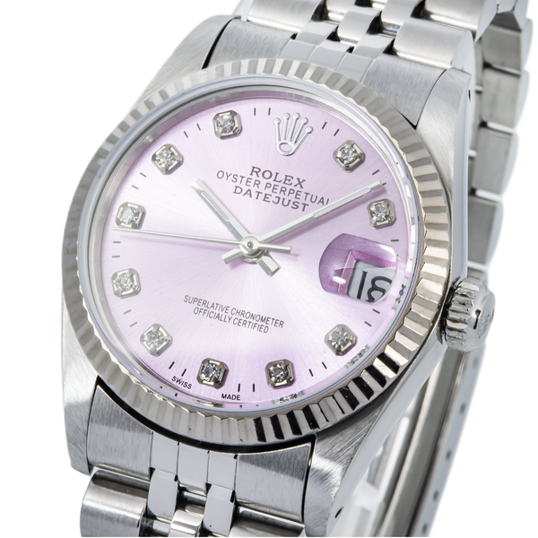 ROLEX DATEJUST 68274 31MM PURPLE DIAMOND DIAL WITH STAINLESS STEEL JUB ...