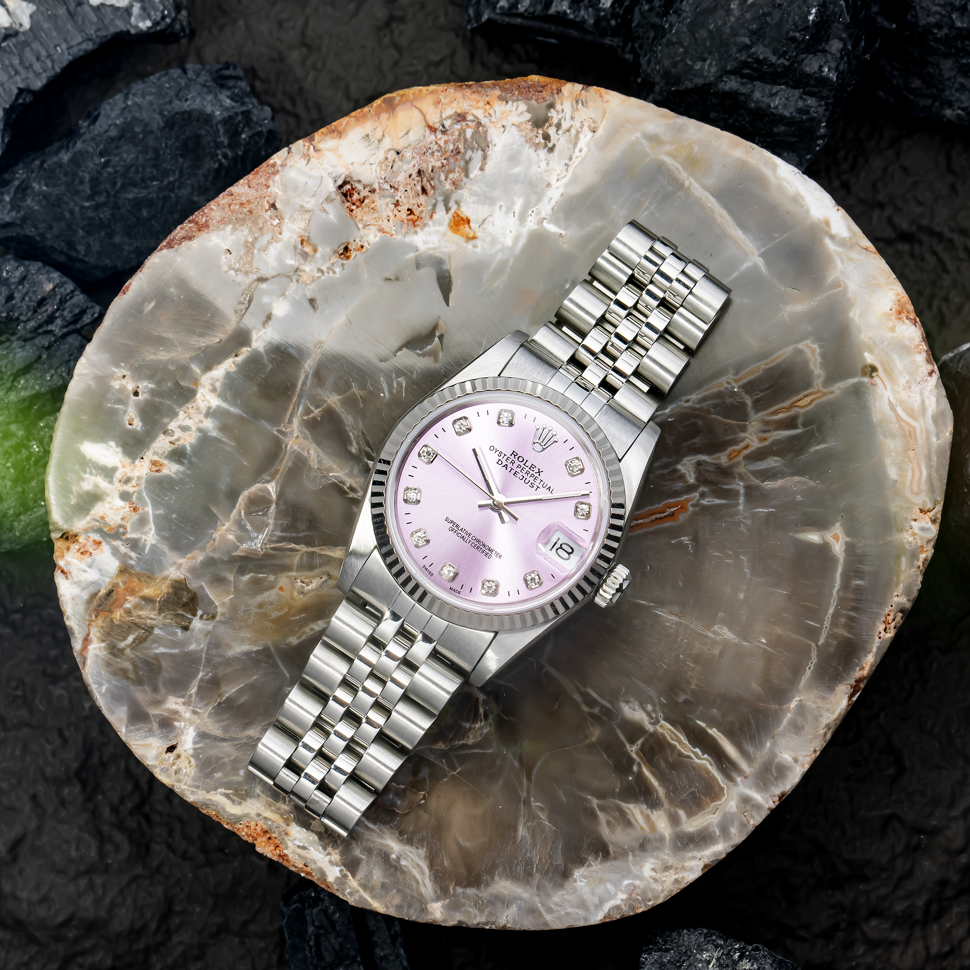 Rolex Datejust 31MM 78274 Purple Diamond Dial Fluted Bezel Stainless Steel Jubilee Bracelet