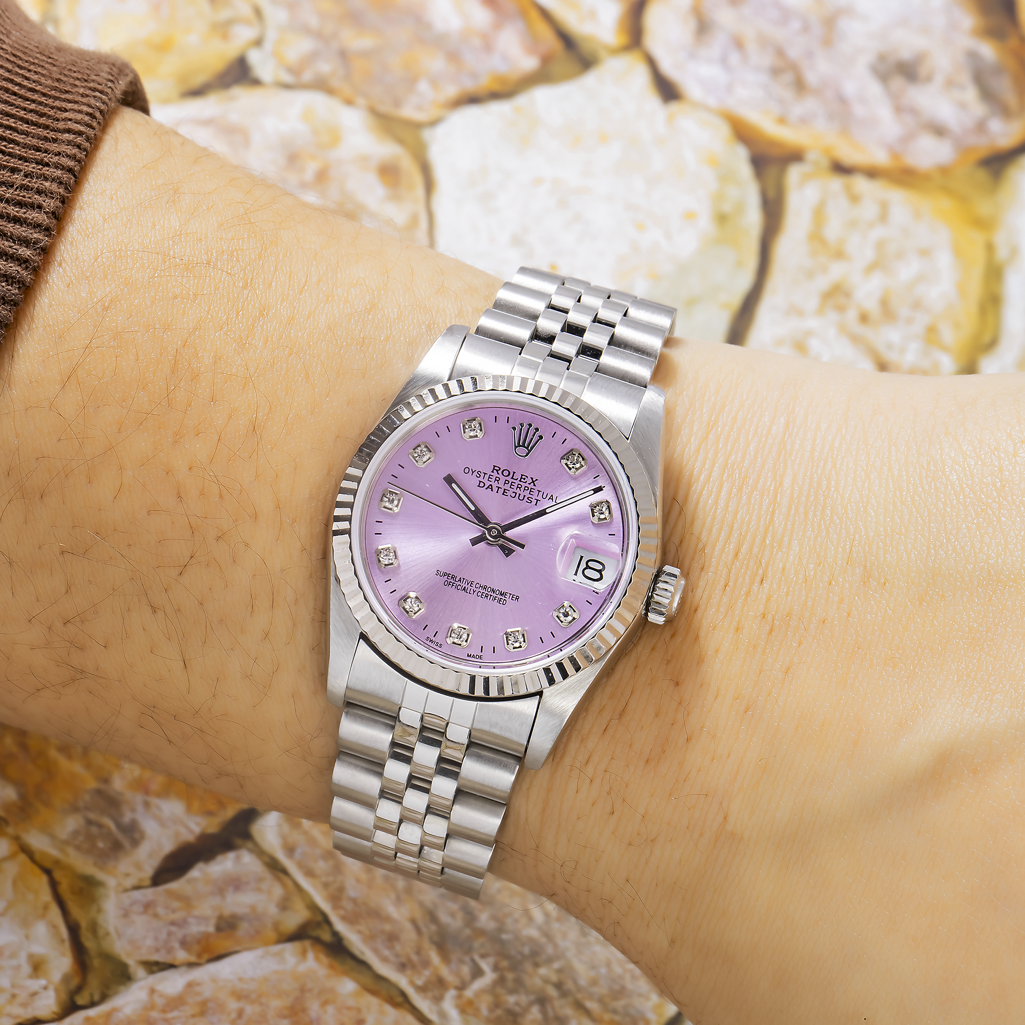 Rolex Datejust 31MM 78274 Purple Diamond Dial Fluted Bezel Stainless Steel Jubilee Bracelet