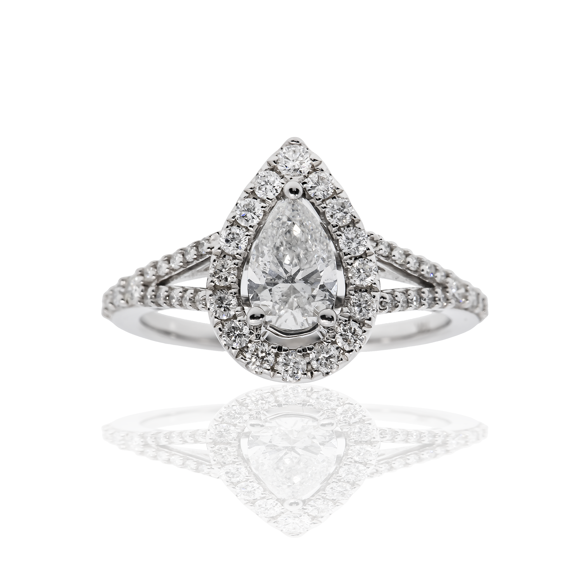 14K GOLD PEAR CUT HALO DIAMOND ENGAGEMENT RING 2.07 CTW
