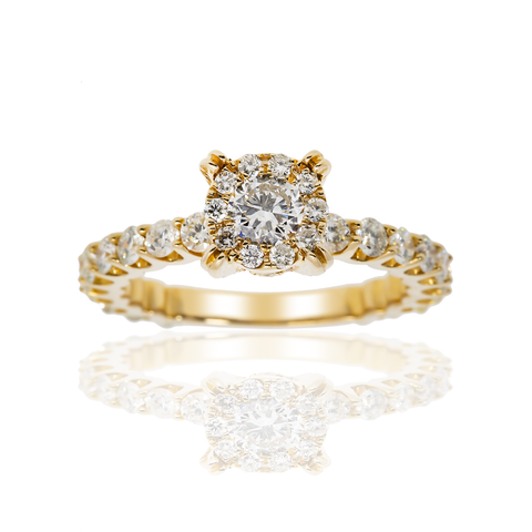 14K GOLD ROUND CUT DIAMOND CLUSTER ENGAGEMENT RING 1.92 CTW