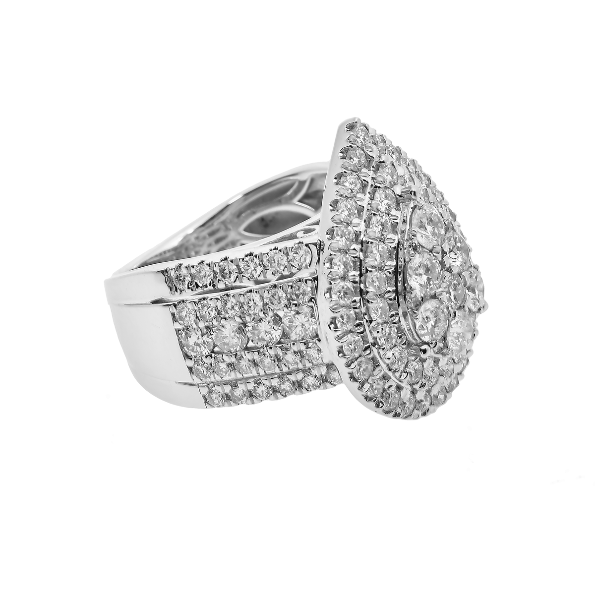14K GOLD BAGUETTE AND ROUND DIAMOND CLUSTER PEAR SHAPE STATEMENT RING 3.40 CTW