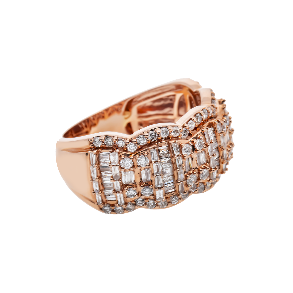 14K GOLD BAGUETTE AND ROUND DIAMOND CLUSTER MENS STATEMENT BAND RING 1.81 CT