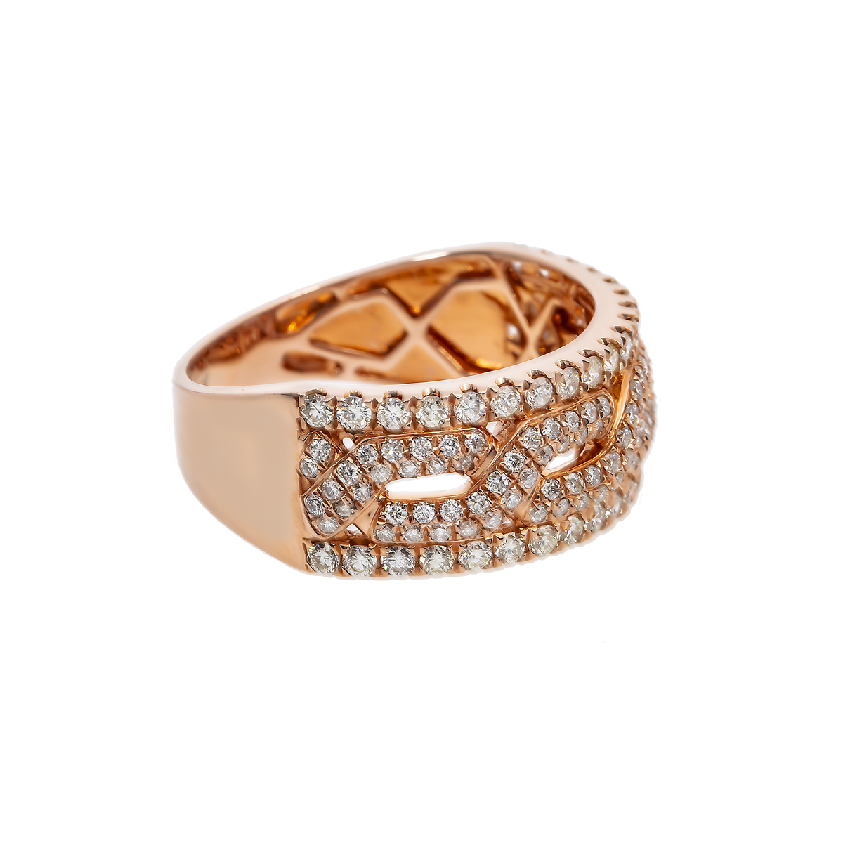 14K GOLD ROUND DIAMOND LINK MENS STATEMENT BAND RING 1.30 CT