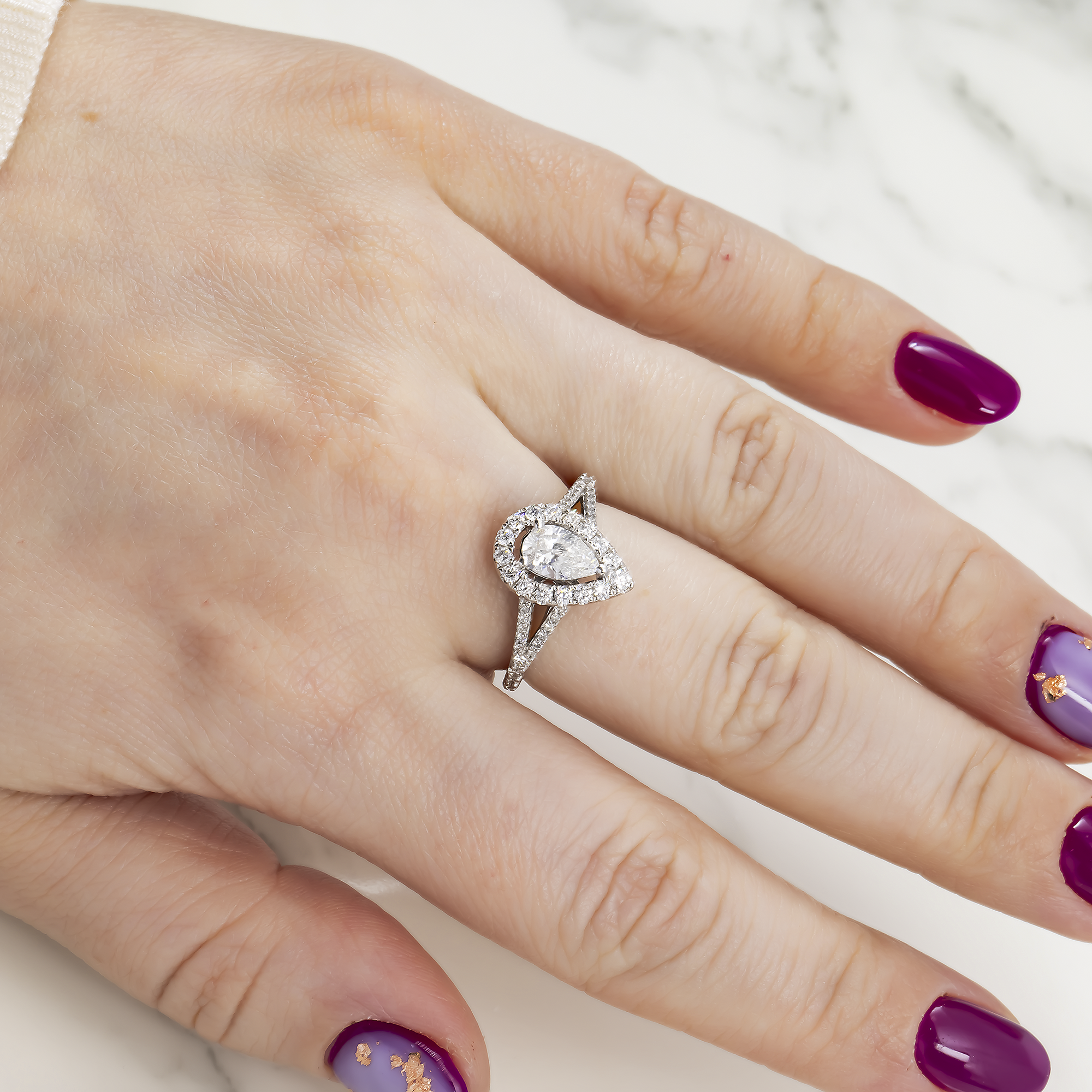 14K GOLD PEAR CUT HALO DIAMOND ENGAGEMENT RING 2.07 CTW