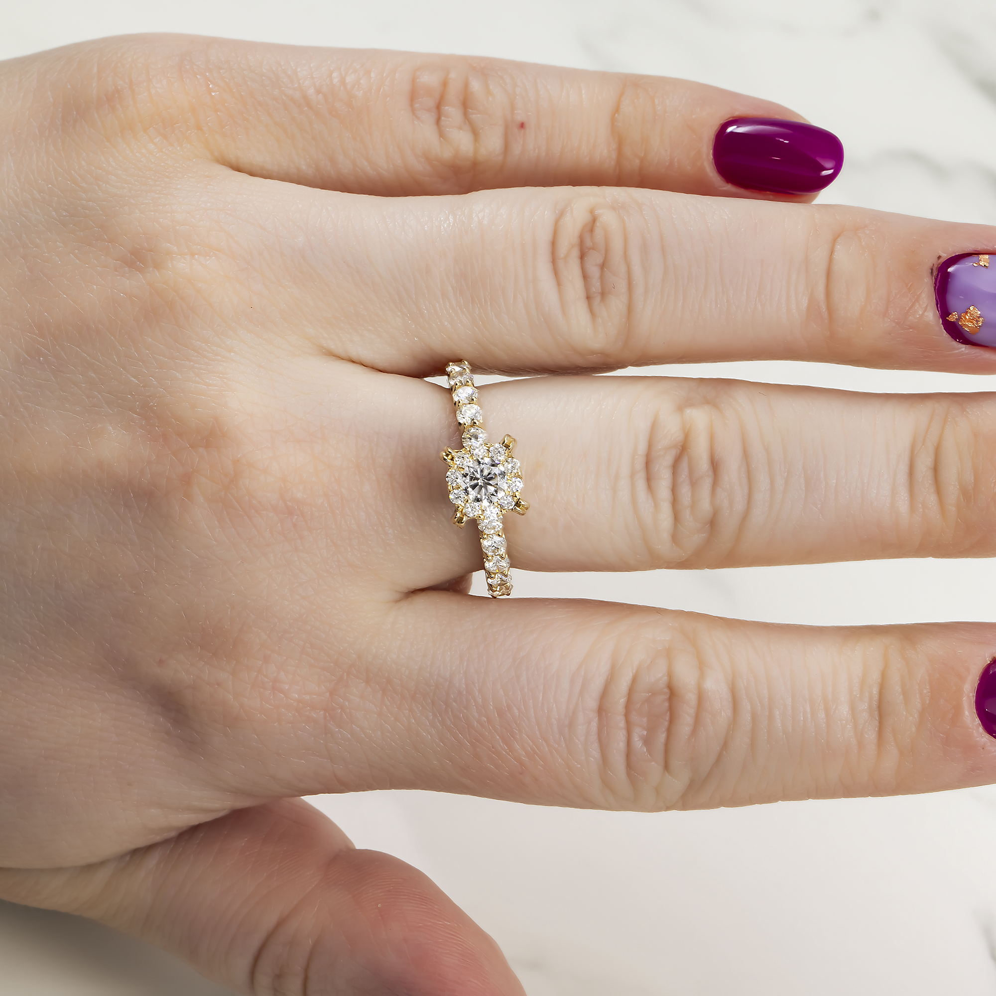 14K GOLD ROUND CUT DIAMOND CLUSTER ENGAGEMENT RING 1.92 CTW