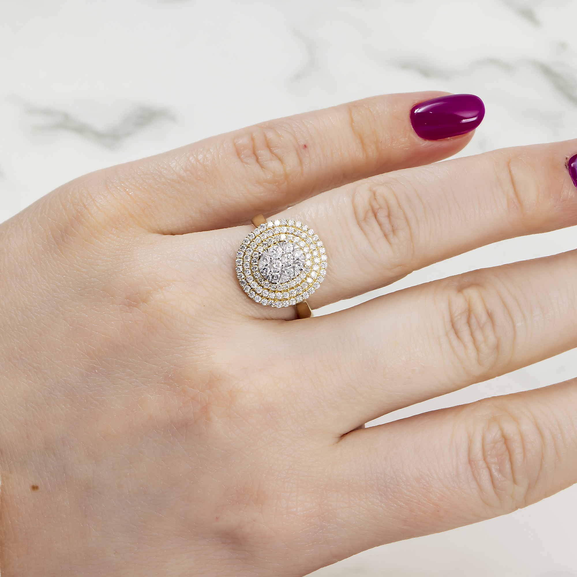 14K GOLD ROUND CUT HALO DIAMOND CLUSTER STATEMENT RING 0.83 CTW