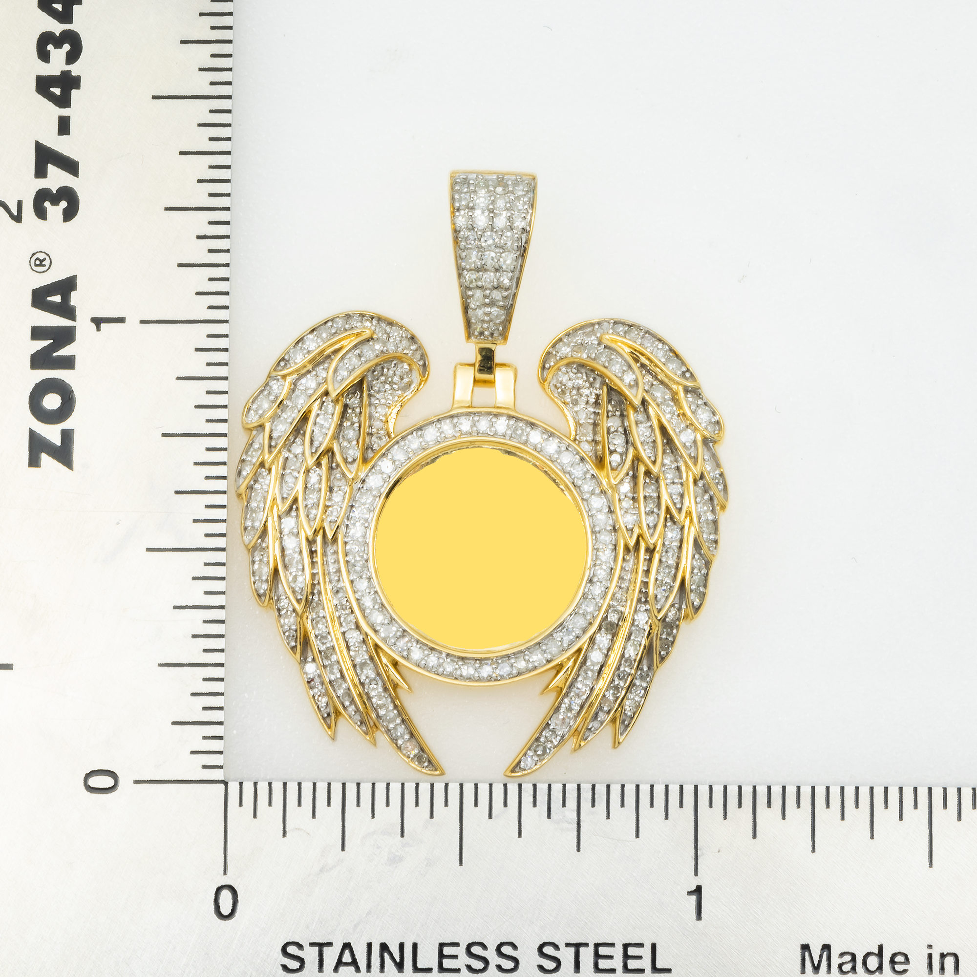 10K GOLD DIAMOND CIRCLE WITH ANGEL WINGS PICTURE PENDANT 0.93 CT
