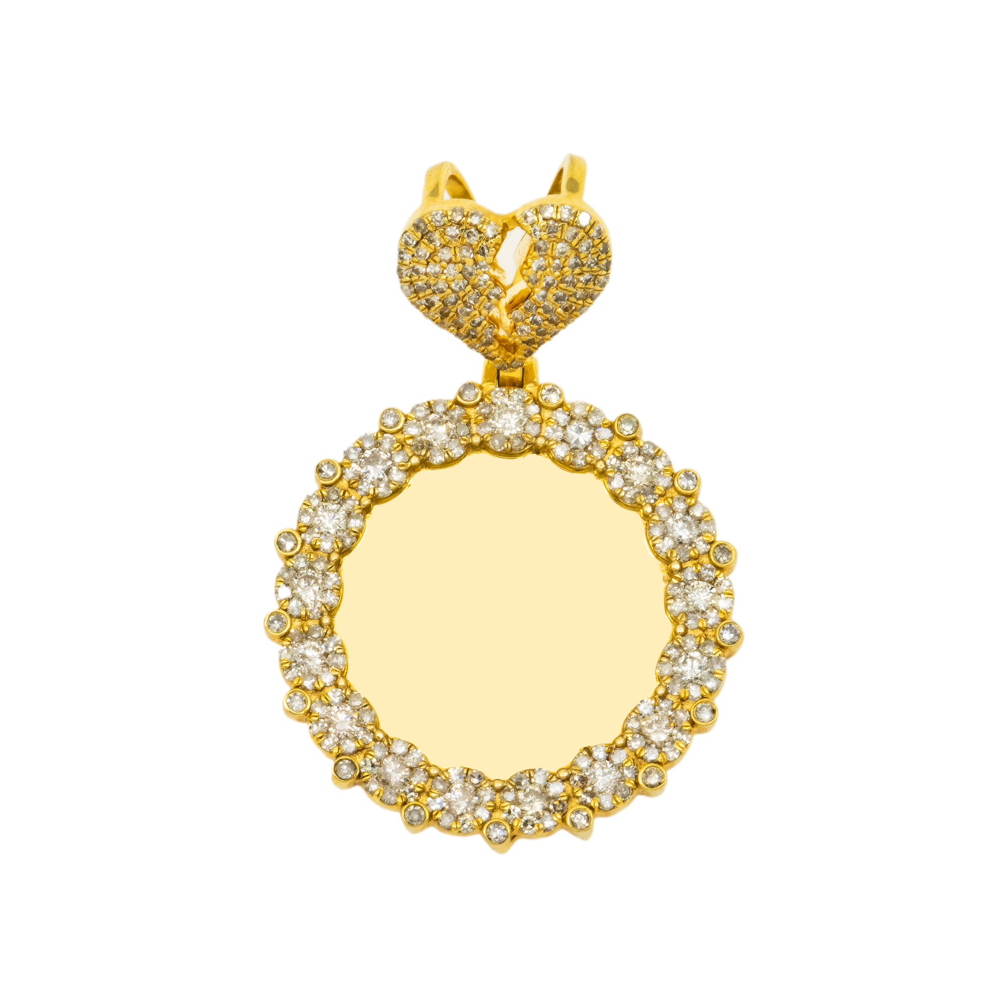 10K GOLD DIAMOND CIRCLE WITH BROKEN HEART PICTURE PENDANT 2.30 CT