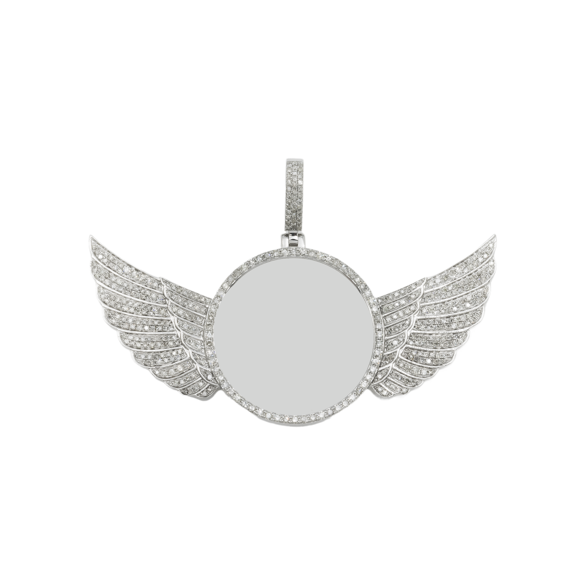 10K GOLD DIAMOND ANGEL WINGS CIRCLE PICTURE PENDANT 1.50 CT