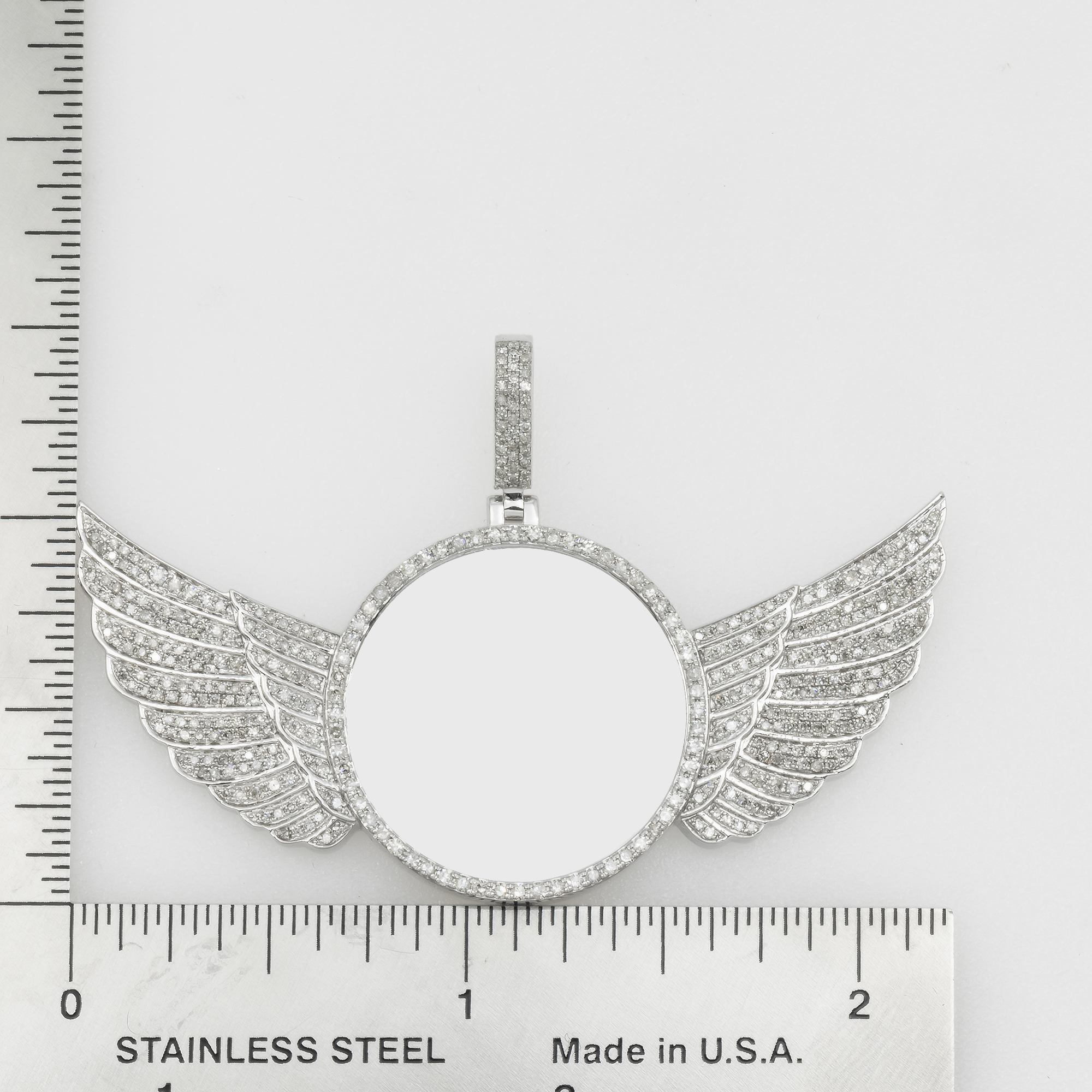 10K GOLD DIAMOND ANGEL WINGS CIRCLE PICTURE PENDANT 1.50 CT