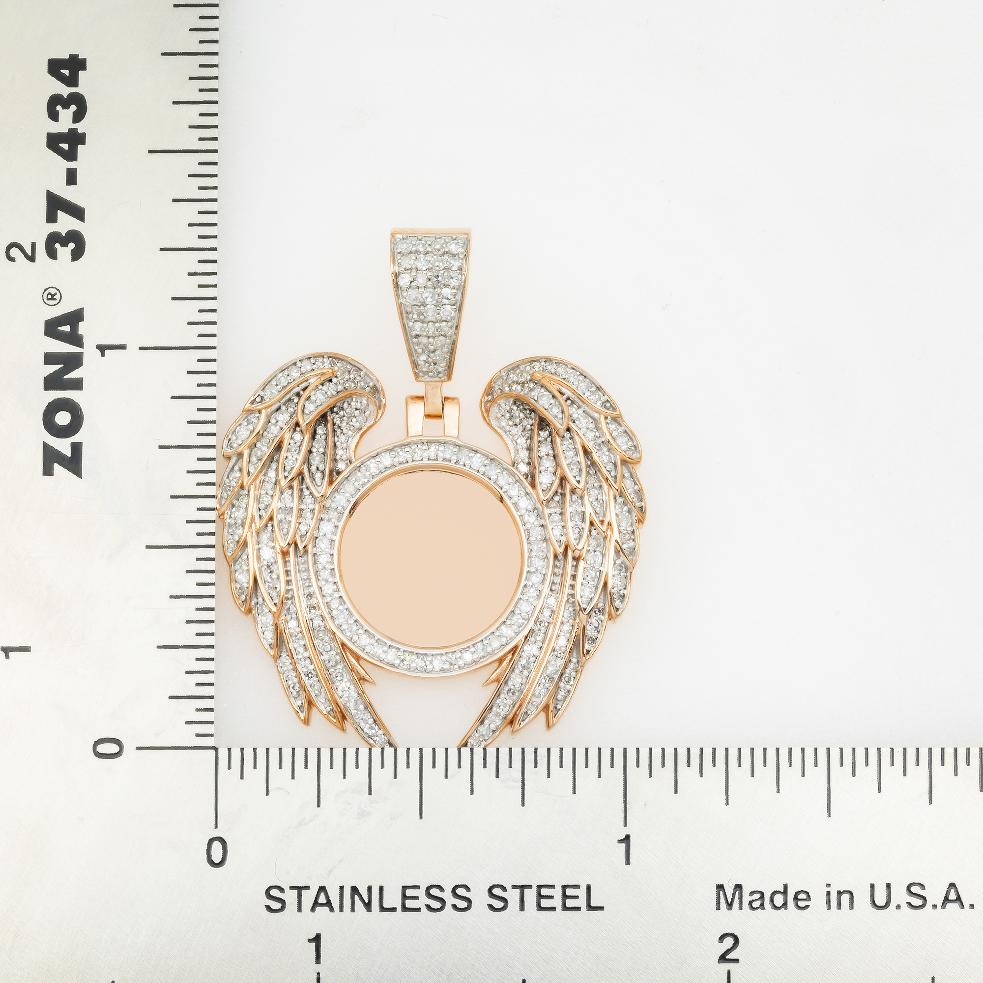 10K GOLD DIAMOND CIRCLE WITH ANGEL WINGS PICTURE PENDANT 0.93 CT