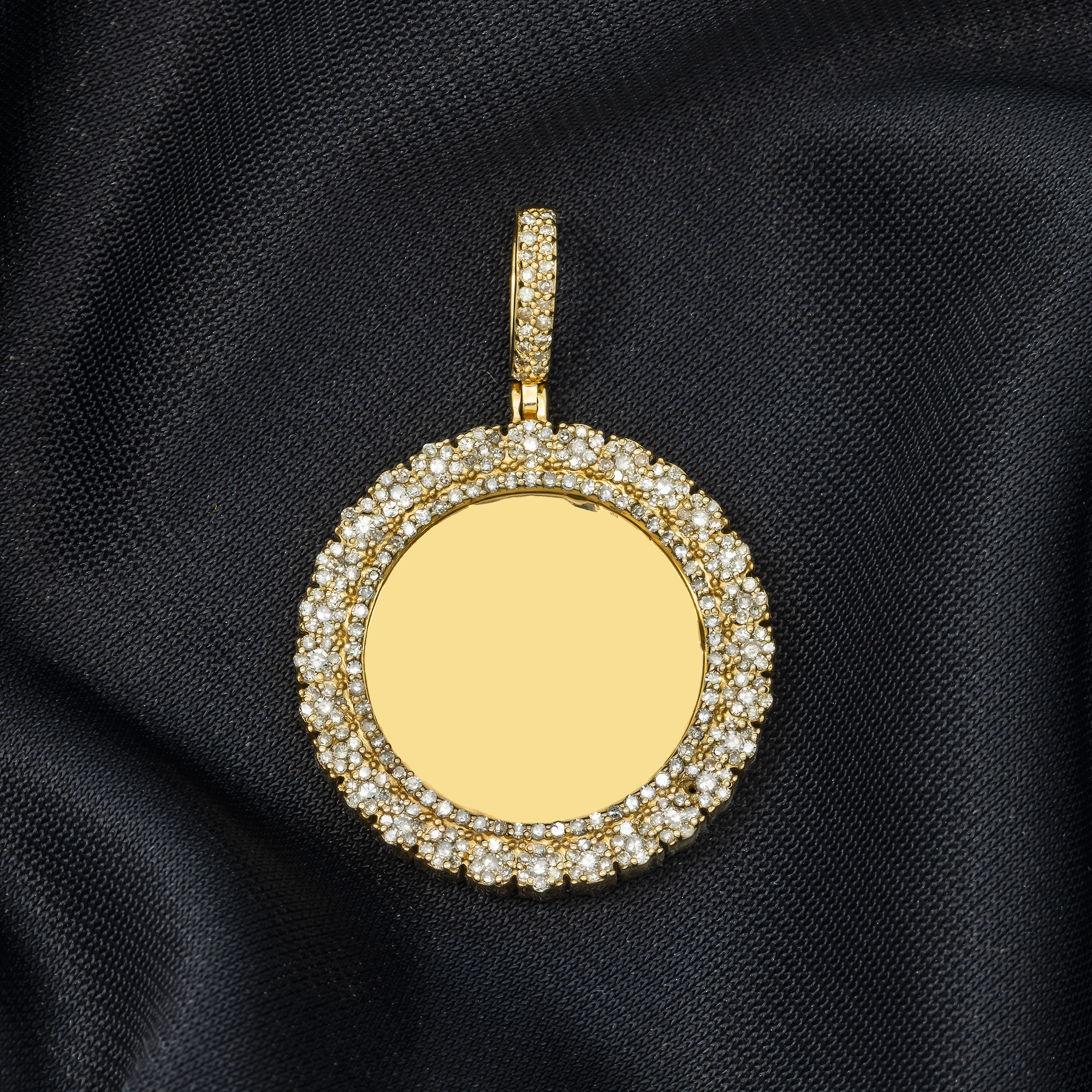 10K GOLD DIAMOND CLUSTER CIRCLE PICTURE PENDANT 1.25 CT