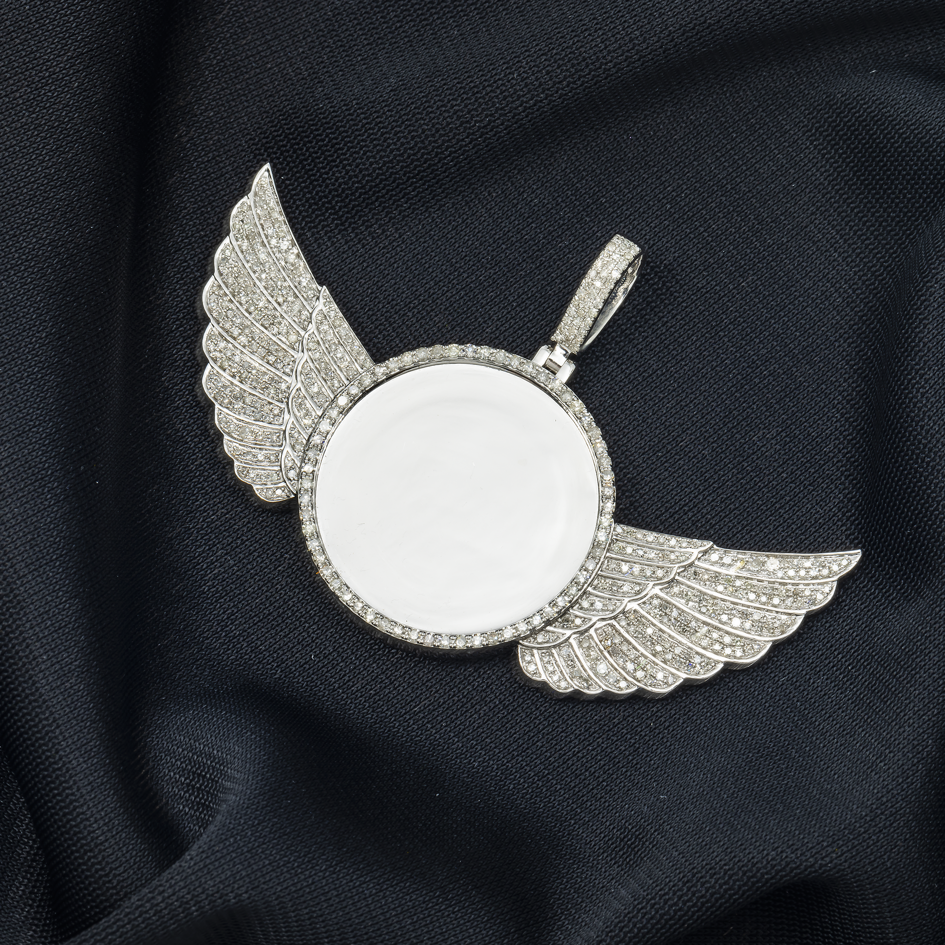 10K GOLD DIAMOND ANGEL WINGS CIRCLE PICTURE PENDANT 1.50 CT