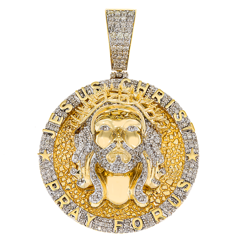 14K GOLD DIAMOND JESUS HEAD COIN PENDANT 1.20 CT