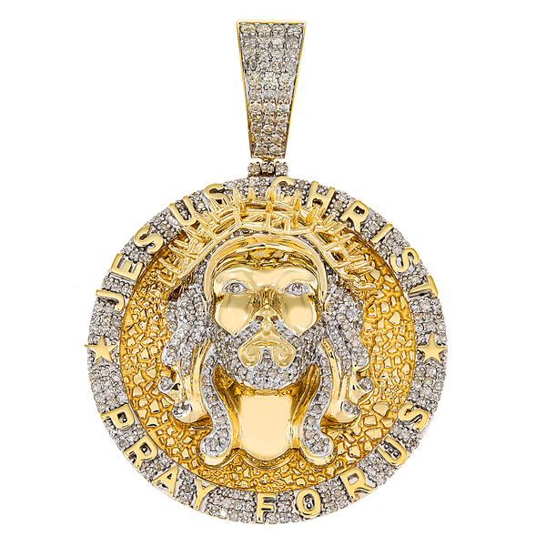 14K GOLD DIAMOND JESUS HEAD COIN PENDANT 1.20 CT