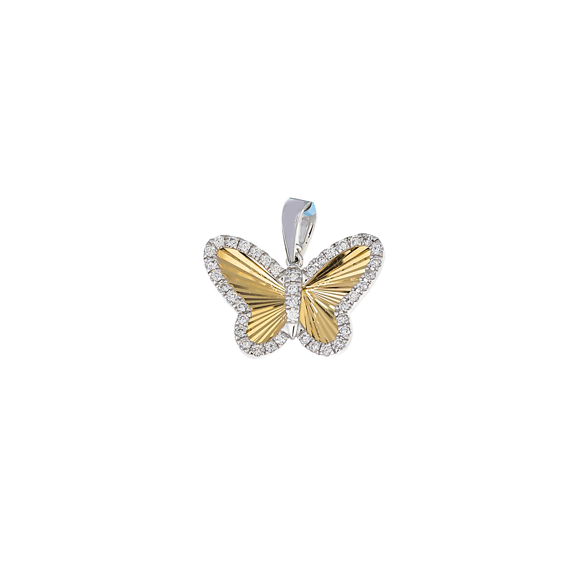 14K GOLD ROUND DIAMOND BORDER BUTTERFLY PENDANT 0.38 CT