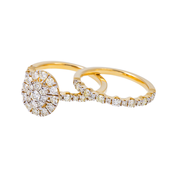 14K GOLD ROUND CUT HALO DIAMOND CLUSTER BRIDAL SET 1.67 CTW