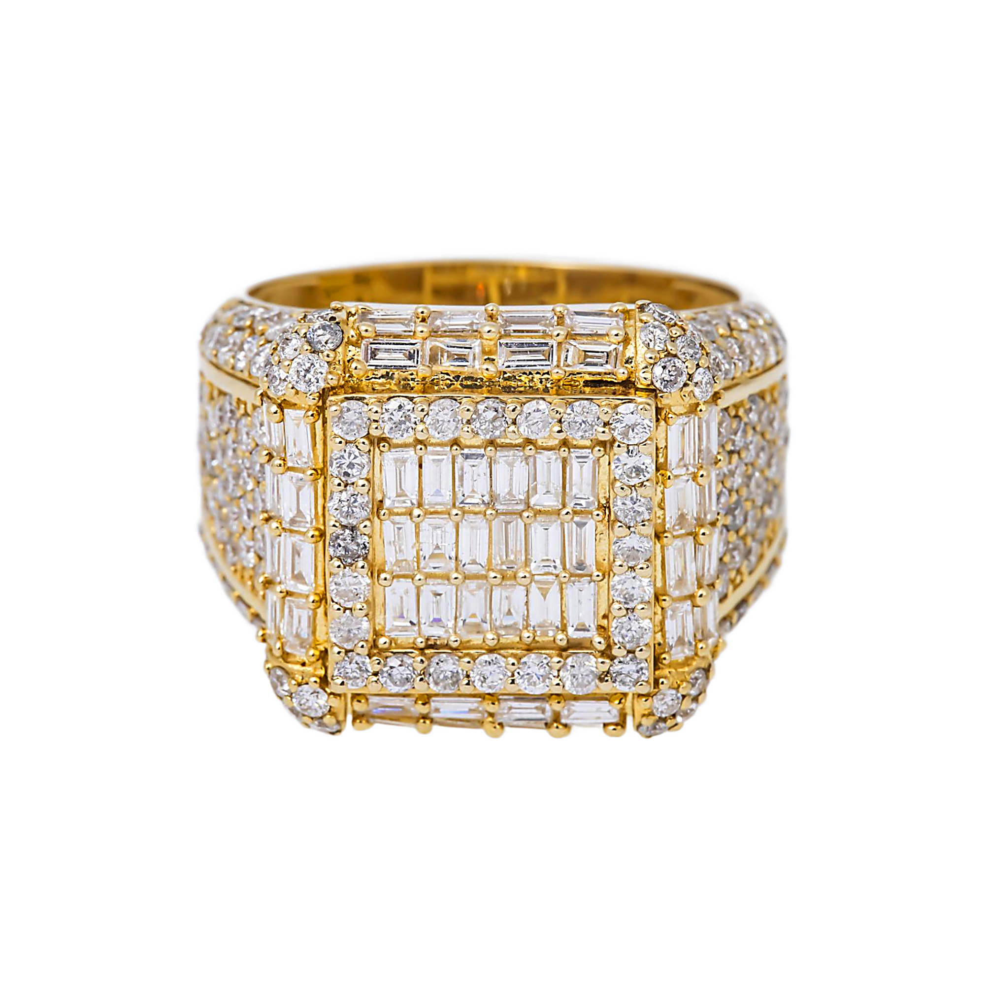 14K GOLD BAGUETTE AND ROUND DIAMOND CLUSTER STATEMENT RING 3.52 CTW