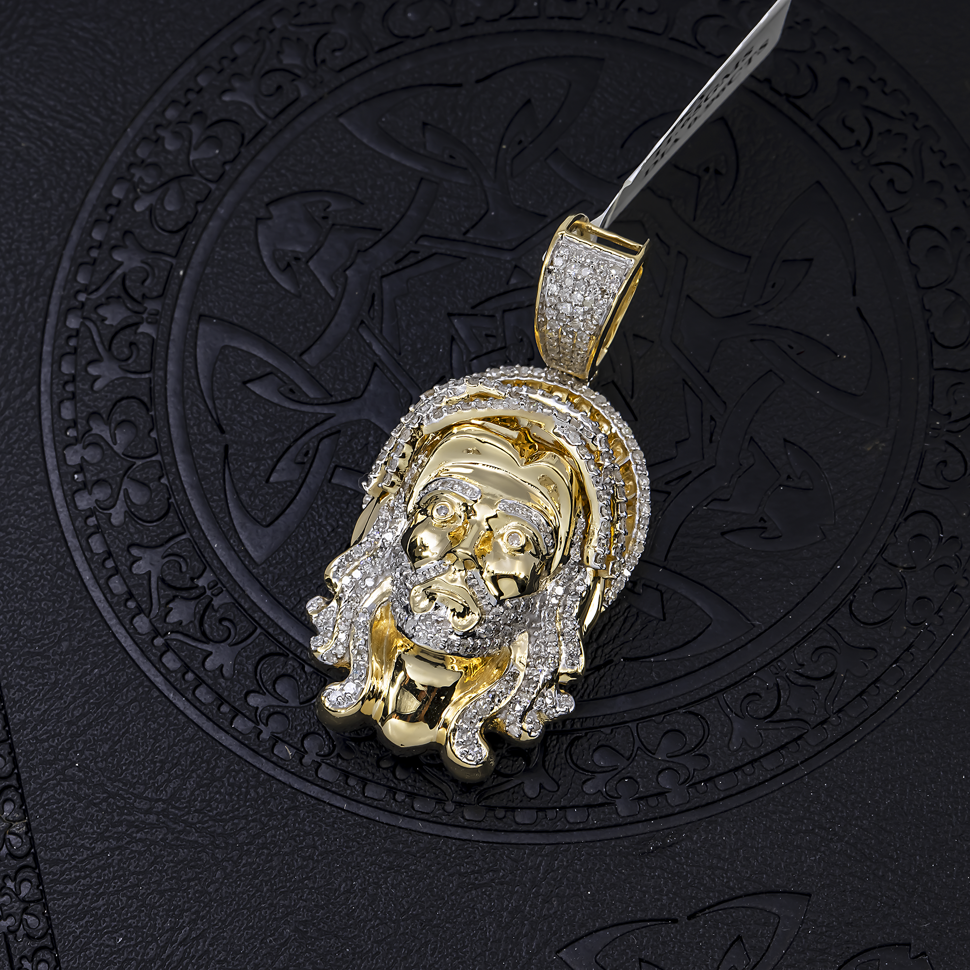 14K GOLD DIAMOND JESUS HEAD PENDANT 0.96 CT