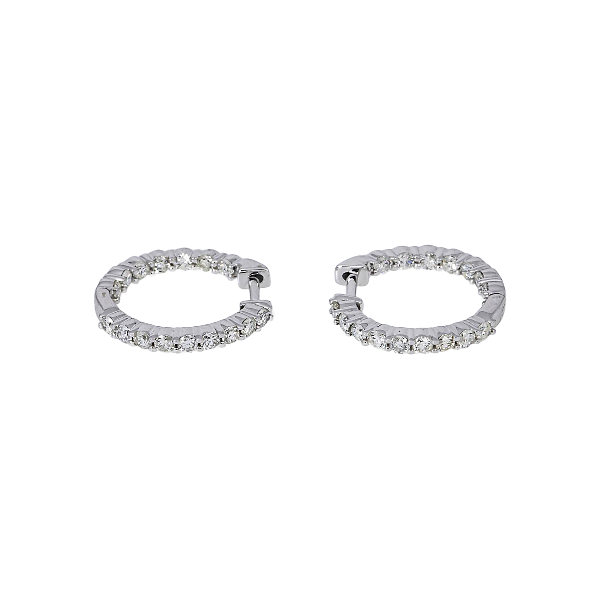 14K GOLD ROUND DIAMOND SMALL HOOP EARRINGS 0.91 CTW