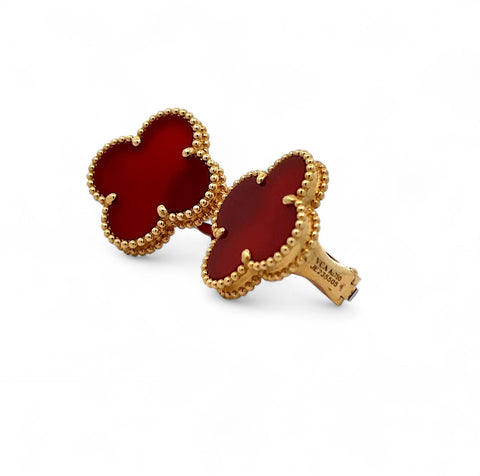 18K YELLOW GOLD RED CLOVER EARRINGS