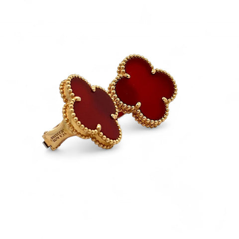 18K YELLOW GOLD RED CLOVER EARRINGS