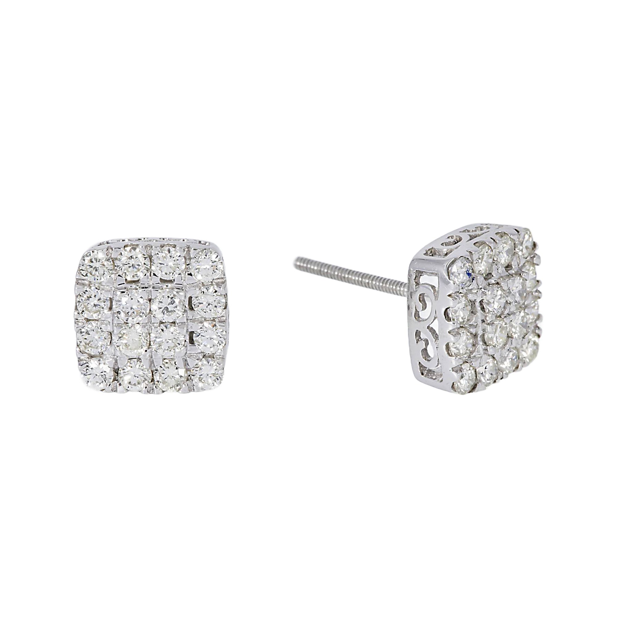 14K GOLD ROUND DIAMOND CLUSTER SQUARE EARRINGS 0.87 CTW