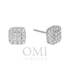 14K GOLD ROUND DIAMOND CLUSTER SQUARE EARRINGS 0.87 CTW