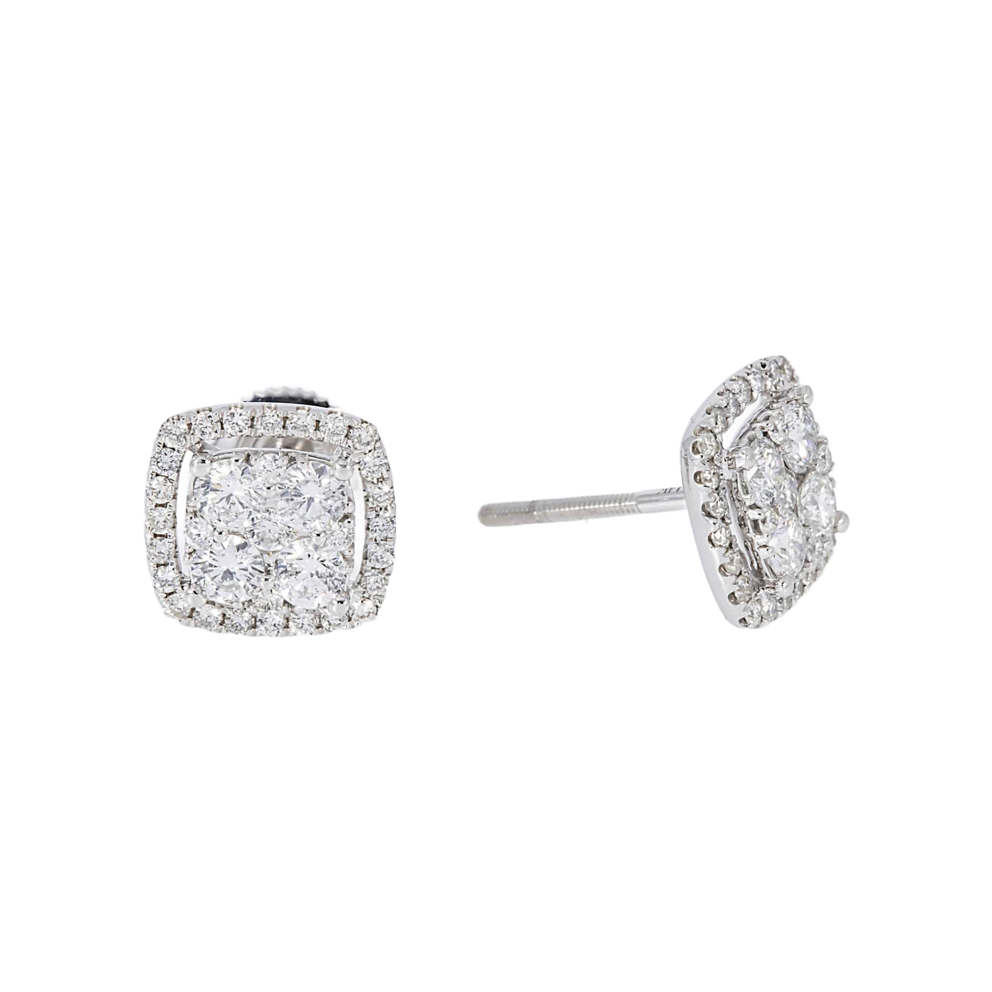 14K GOLD ROUND DIAMOND CLUSTER EARRINGS 1.30 CTW