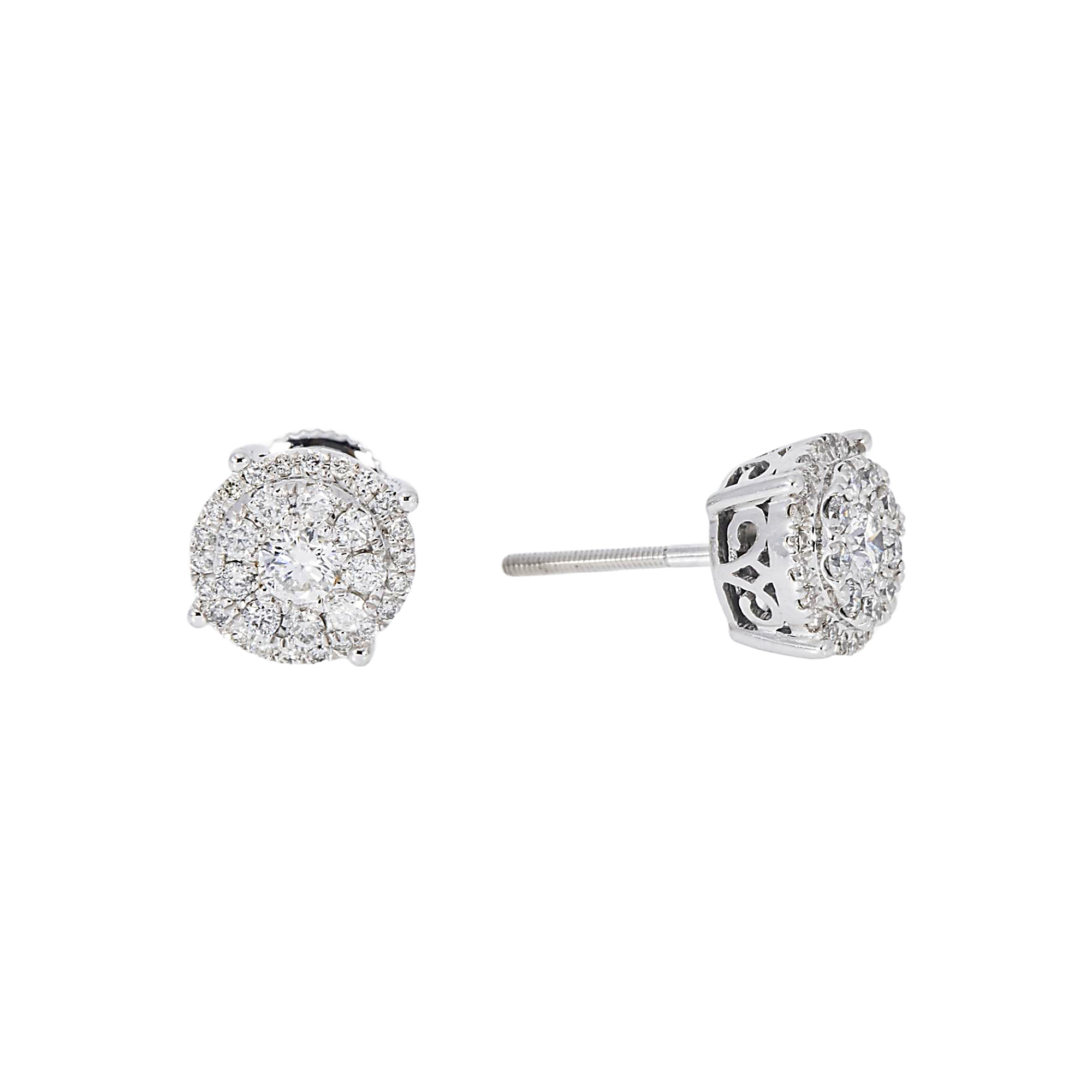 14K GOLD ROUND DIAMOND CLUSTER EARRINGS 0.83 CTW