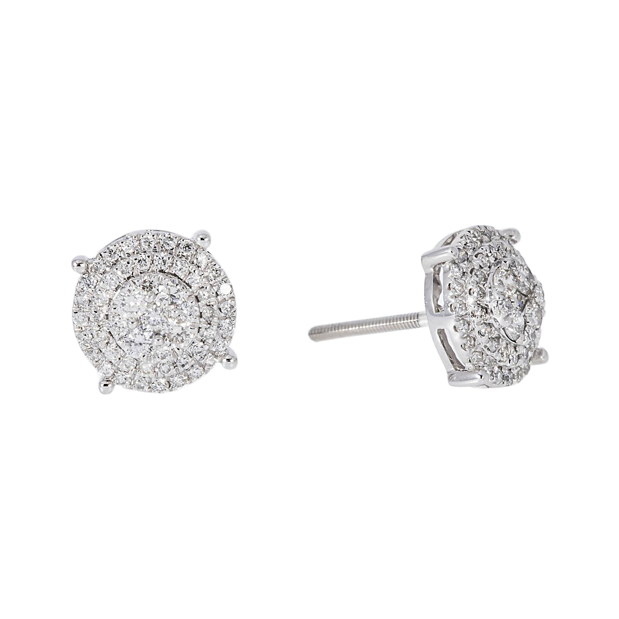 14K GOLD ROUND DIAMOND CLUSTER EARRINGS 0.77 CTW