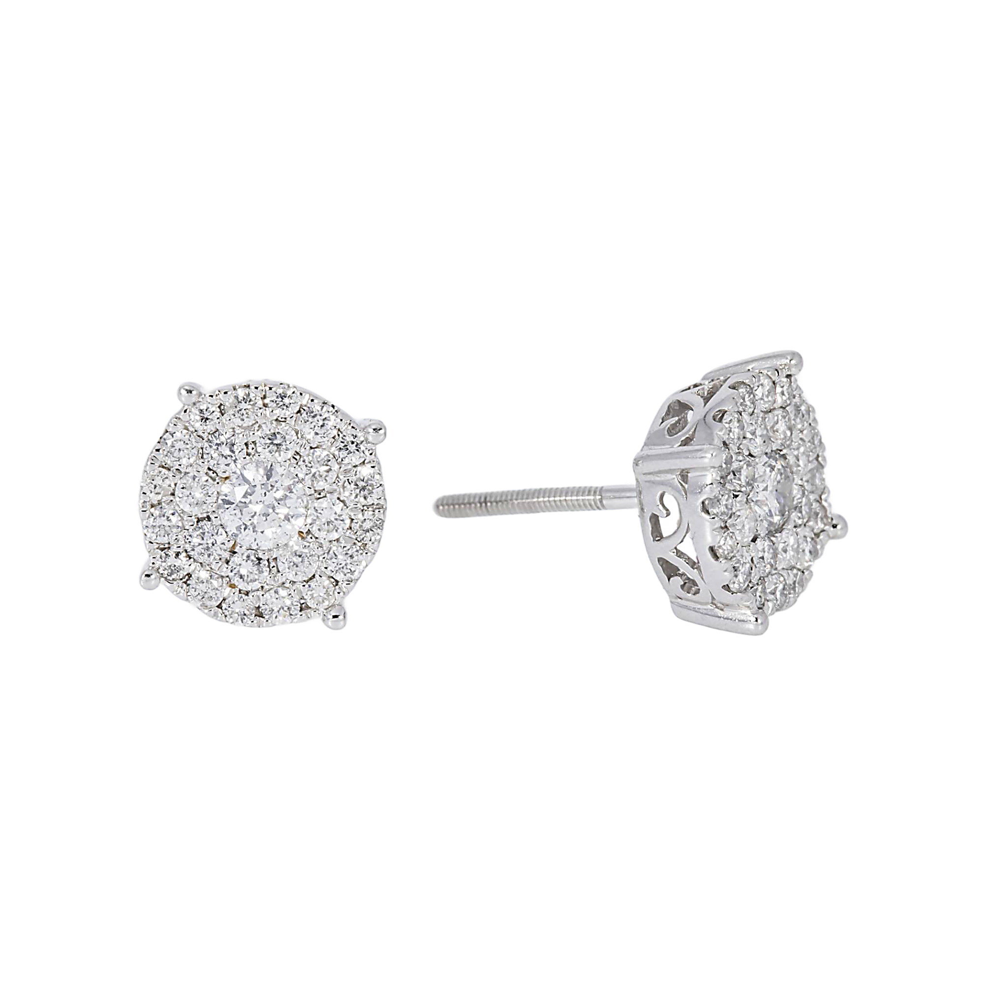 14K GOLD ROUND DIAMOND CLUSTER EARRINGS 0.96 CTW