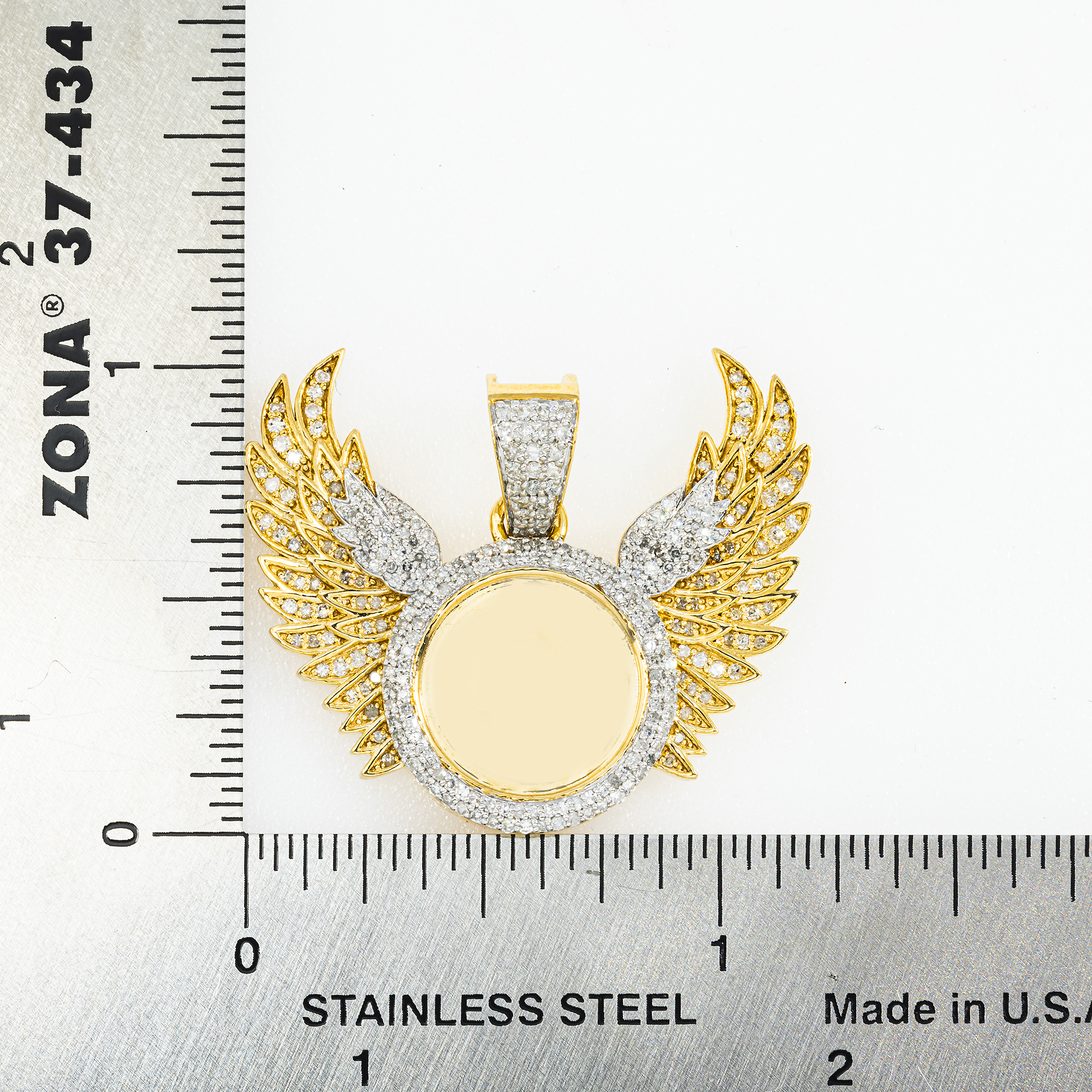 10K GOLD DIAMOND CIRCLE WITH ANGEL WINGS PICTURE PENDANT 0.93 CT