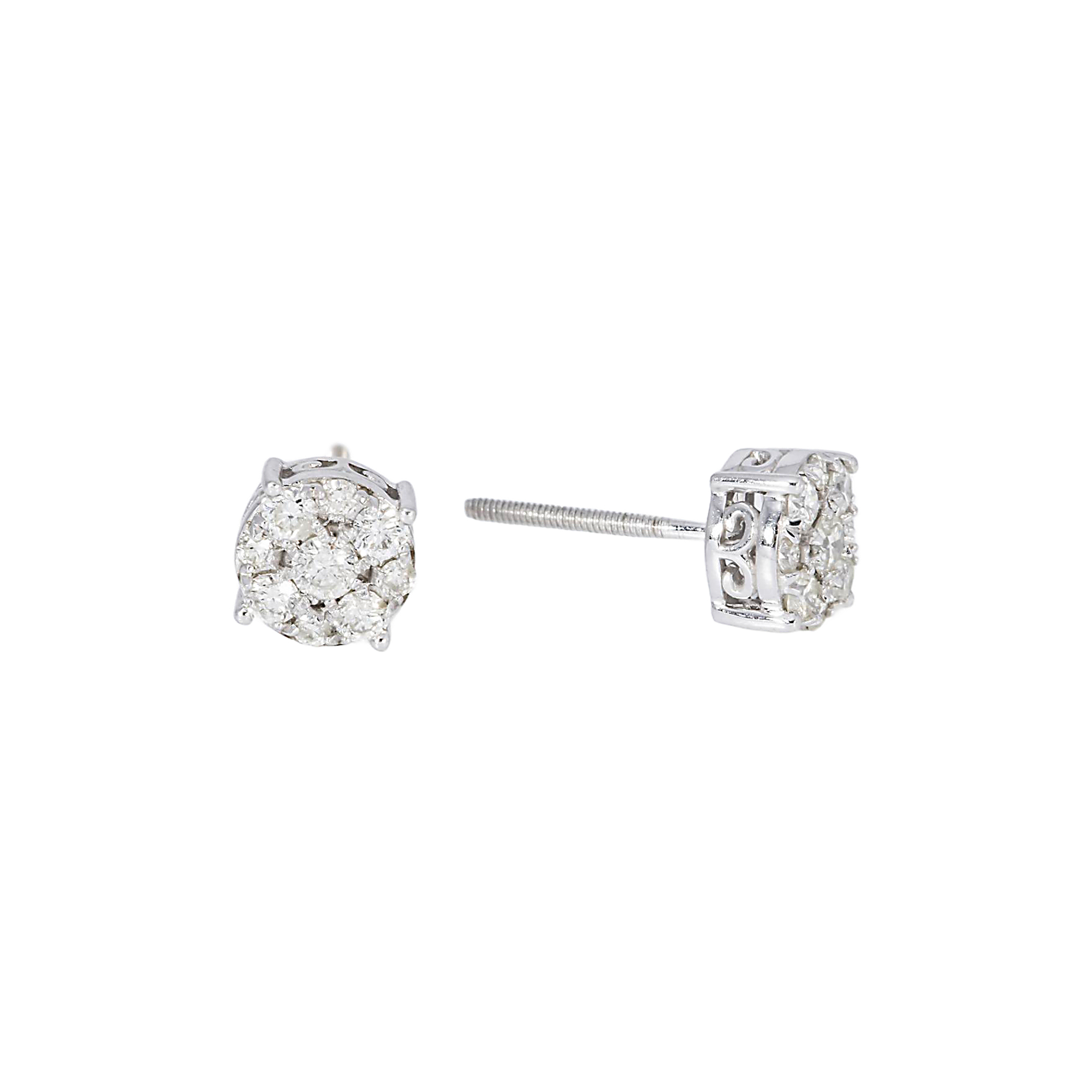 14K GOLD ROUND DIAMOND CLUSTER EARRINGS 0.51 CTW