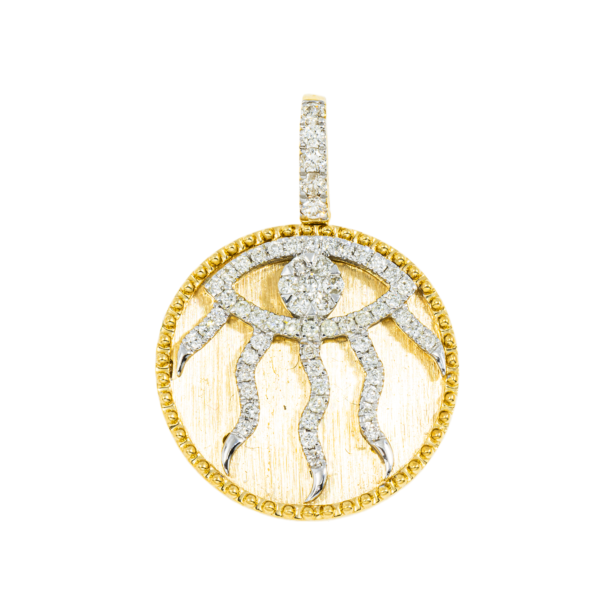 14K GOLD ROUND DIAMOND EVIL EYE COIN PENDANT 0.46 CT