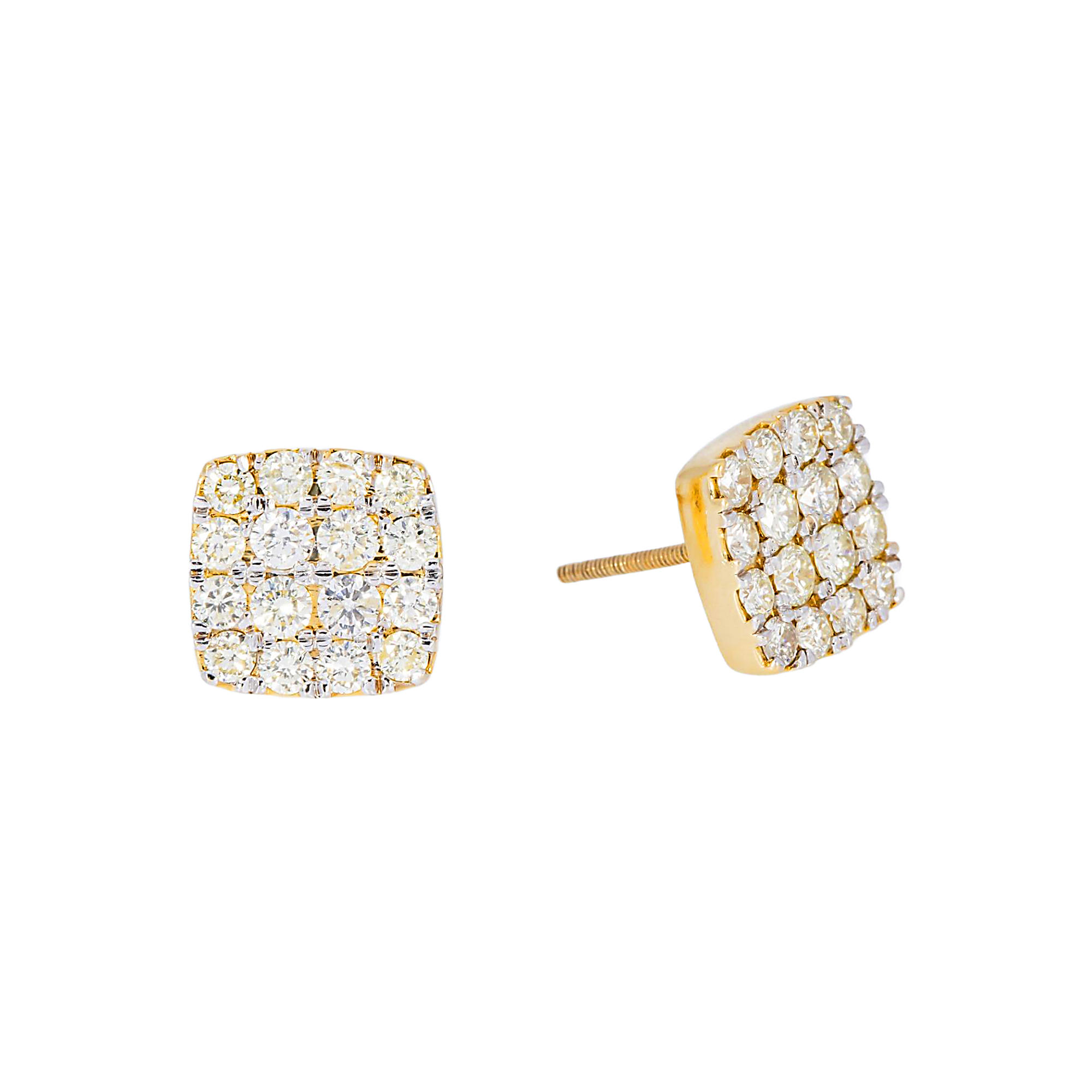 14K GOLD ROUND DIAMOND CLUSTER SQUARE SHAPE EARRINGS 1.63 CTW