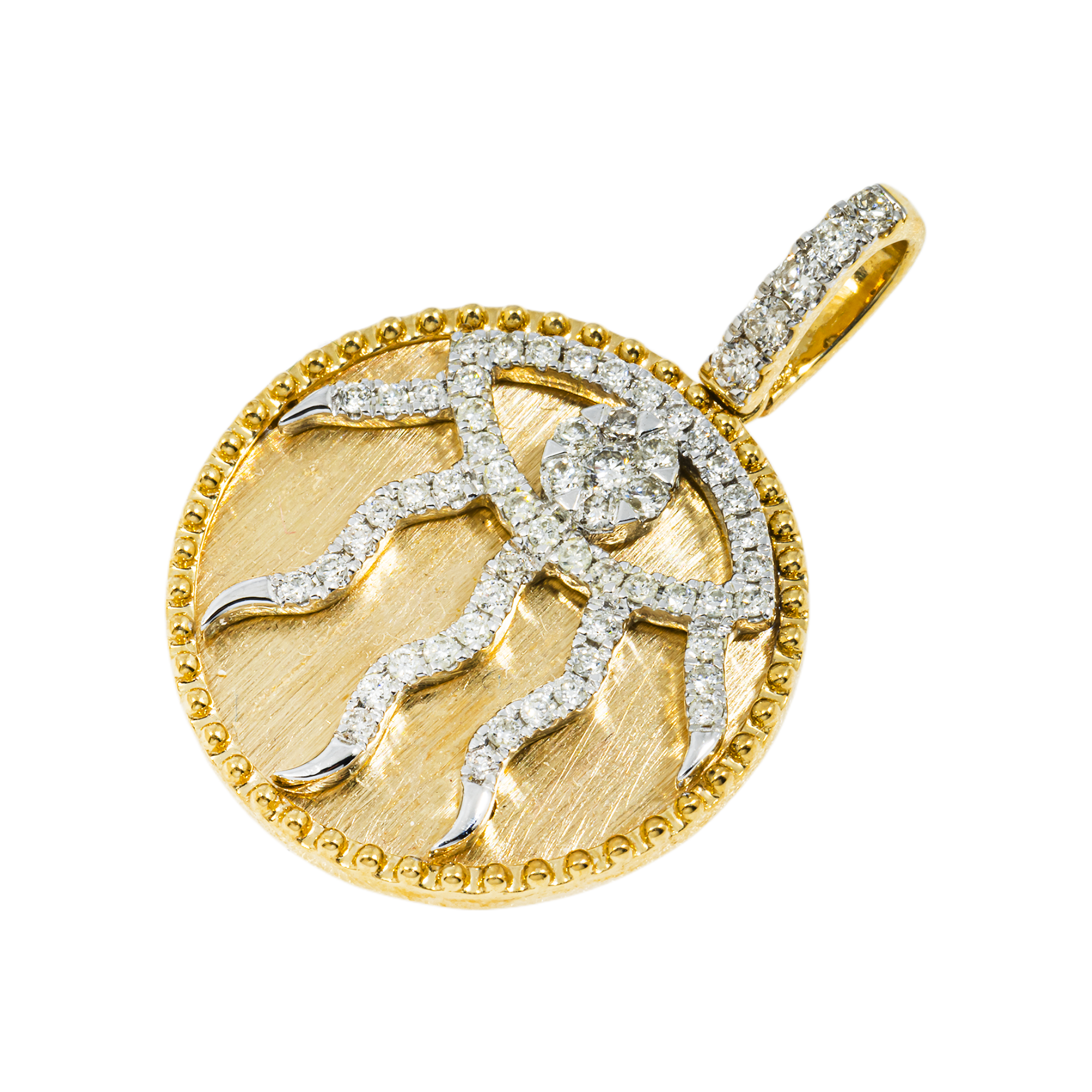 14K GOLD ROUND DIAMOND EVIL EYE COIN PENDANT 0.46 CT