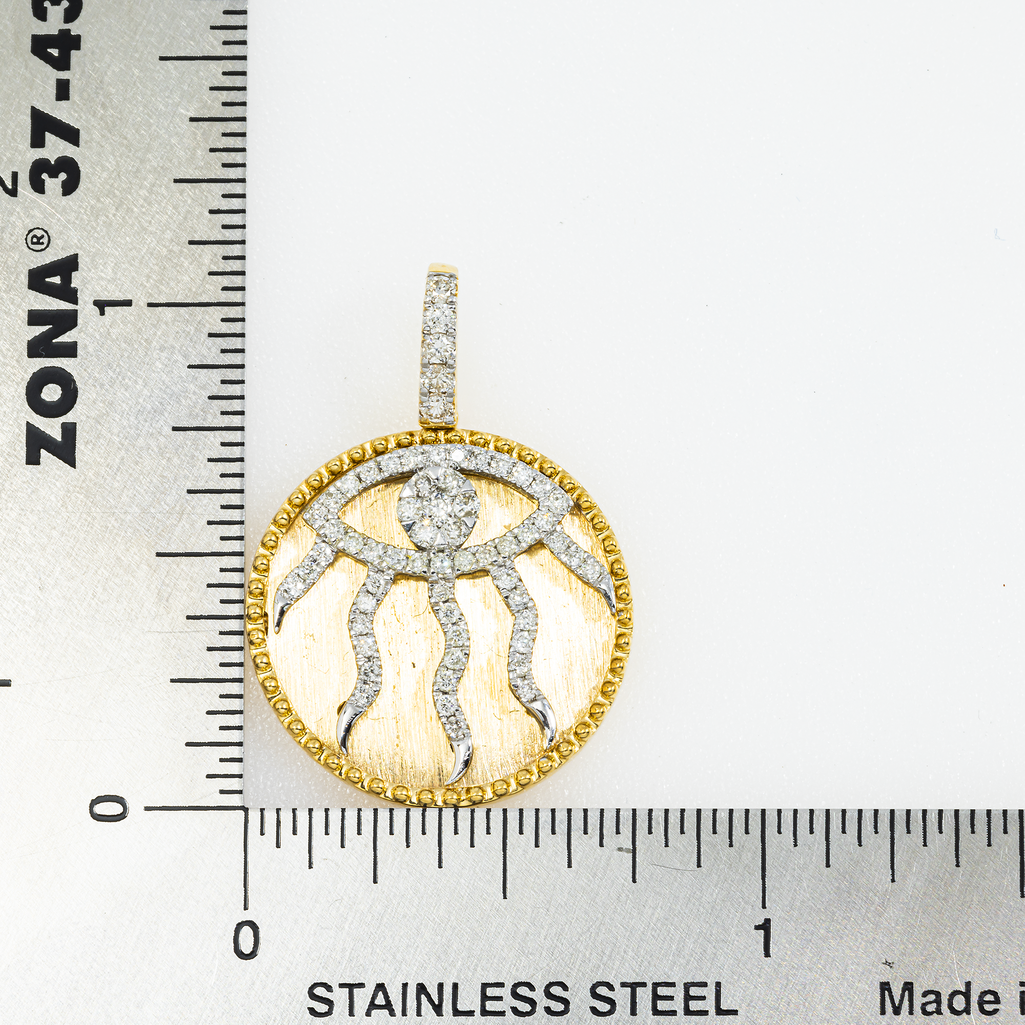 14K GOLD ROUND DIAMOND EVIL EYE COIN PENDANT 0.46 CT